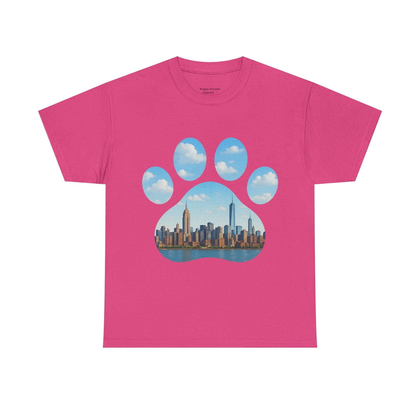 Cityscape Paw Print Unisex Heavy Cotton Tee, Dog Lover Gift, Casual Wear, Pet-Themed Apparel, Animal Lover Shirt, Nature-Inspired Tee