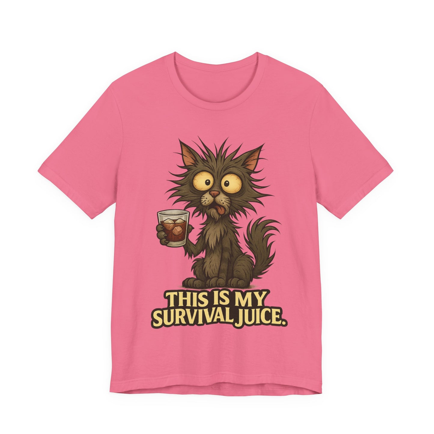 Coffee Cat T‑Shirt — "This Is My Survival Juice" Funny Cat Coffee Tee