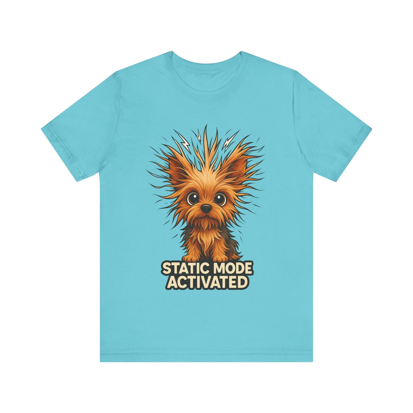 Static Mode Activated Tee — Funny Static Hair Dog Graphic T-Shirt