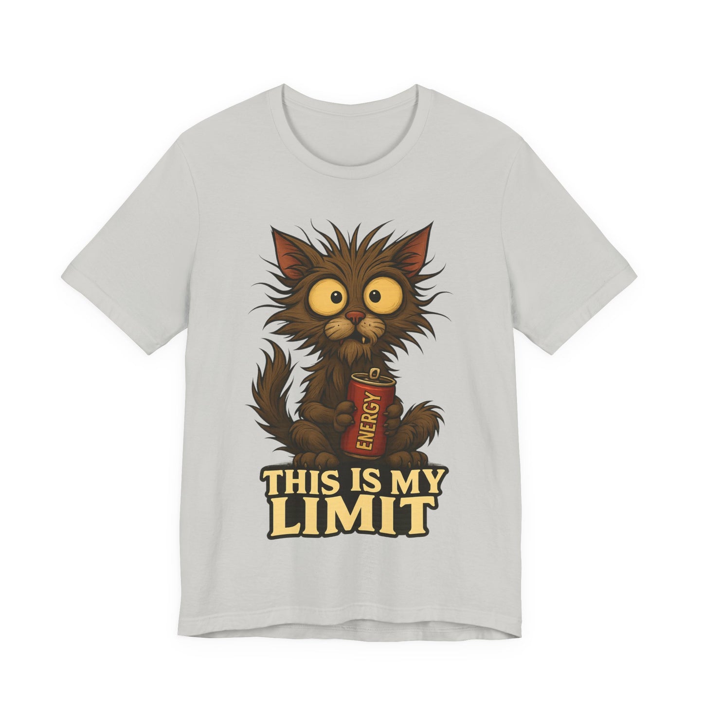 This Is My Limit Cat Tee - Cute Wide-Eyed Cat Holding Energy Drink Graphic T-Shirt