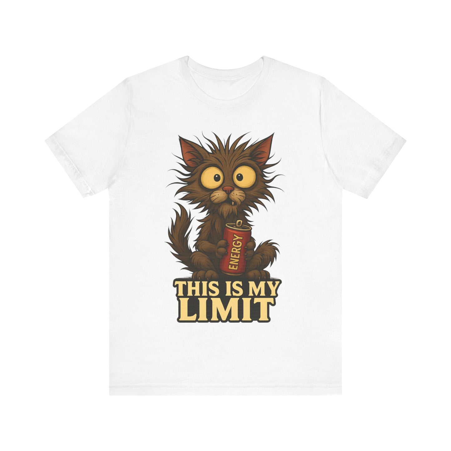 This Is My Limit Cat Tee - Cute Wide-Eyed Cat Holding Energy Drink Graphic T-Shirt