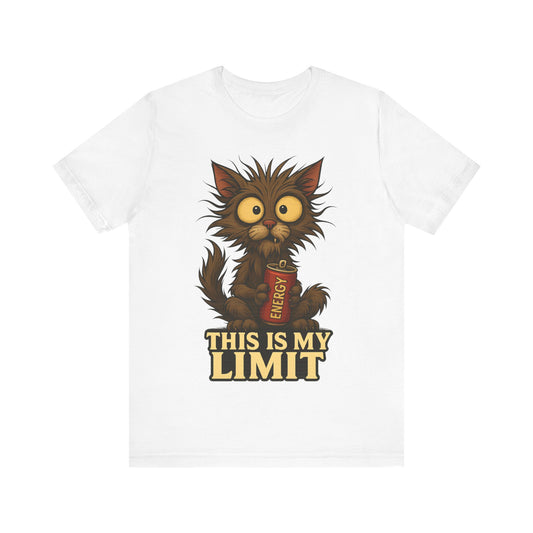This Is My Limit Cat Tee - Cute Wide-Eyed Cat Holding Energy Drink Graphic T-Shirt
