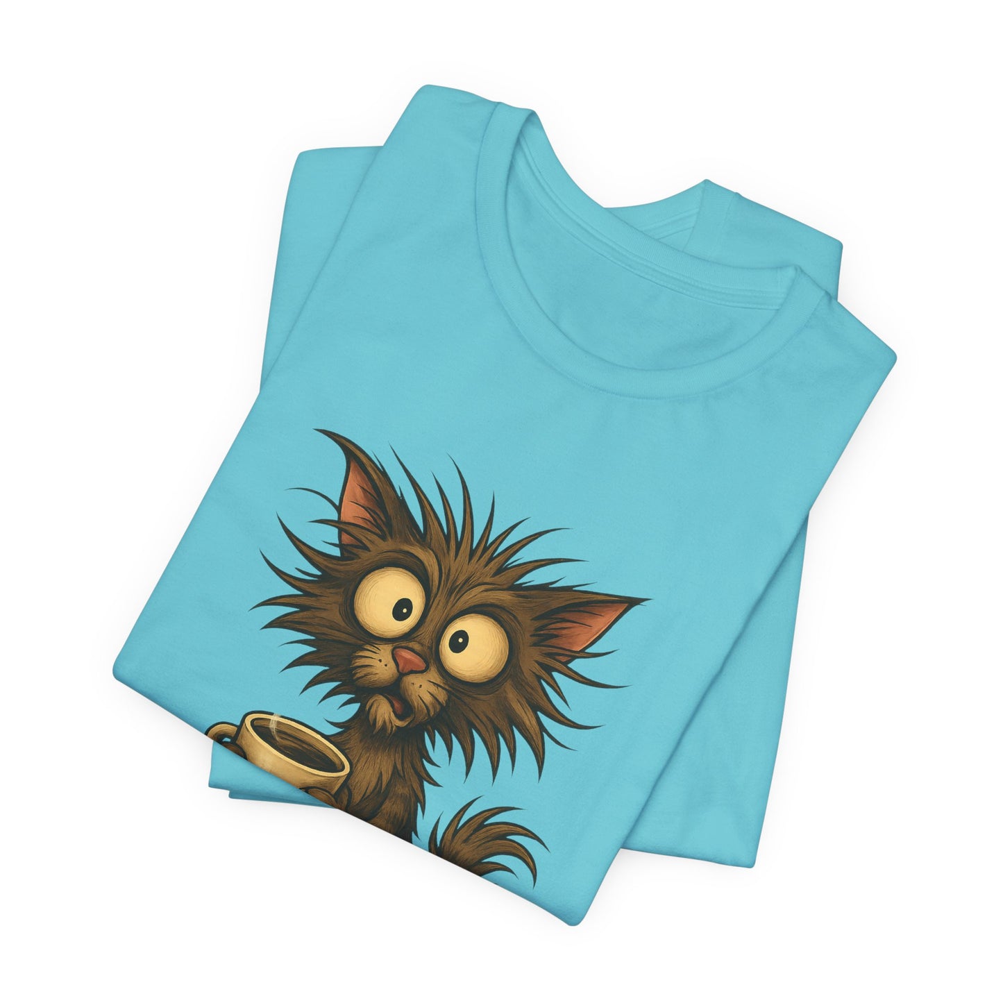 Caffeine Cat Tee — "I Function Solely by Caffeine" Coffee Lover Shirt
