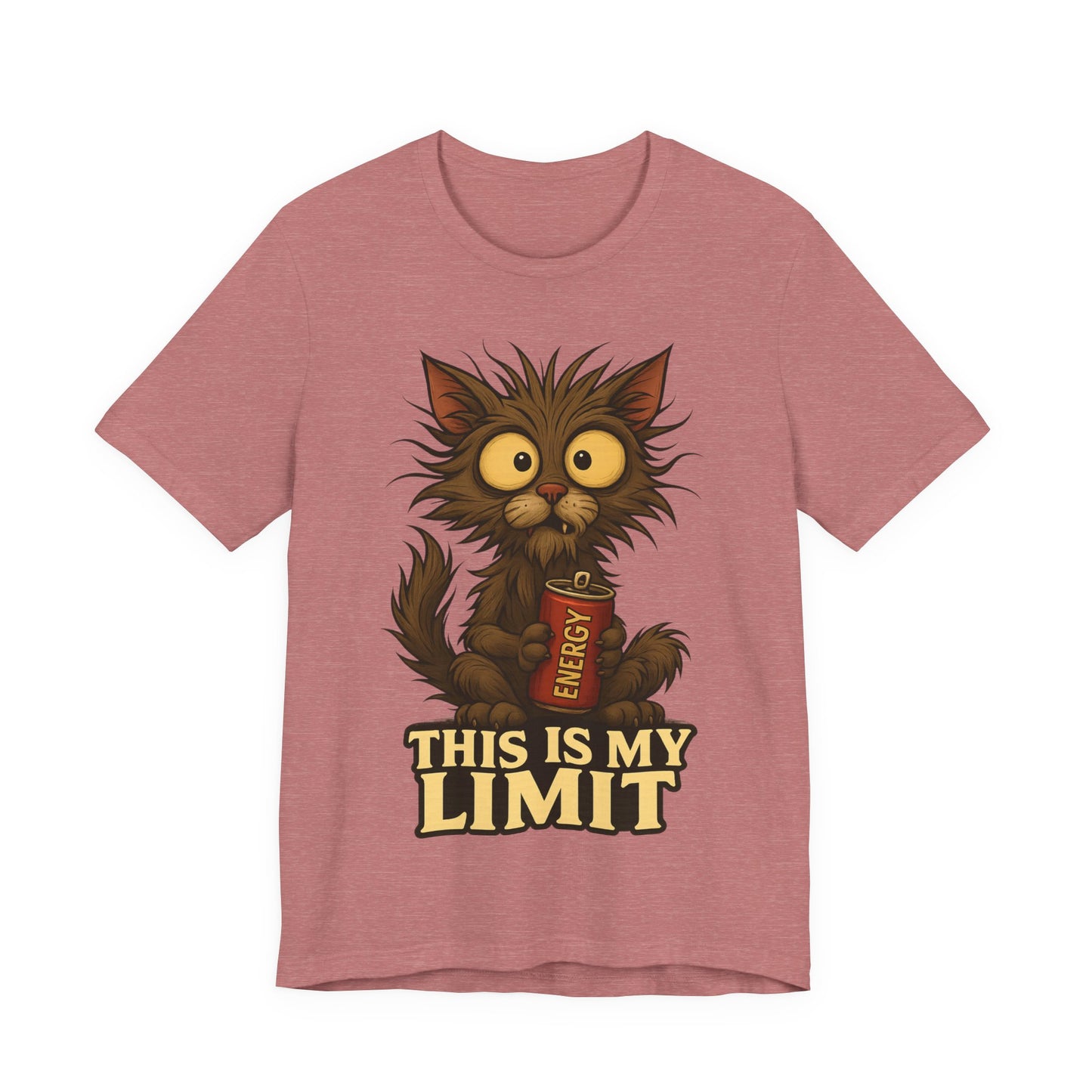 This Is My Limit Cat Tee - Cute Wide-Eyed Cat Holding Energy Drink Graphic T-Shirt