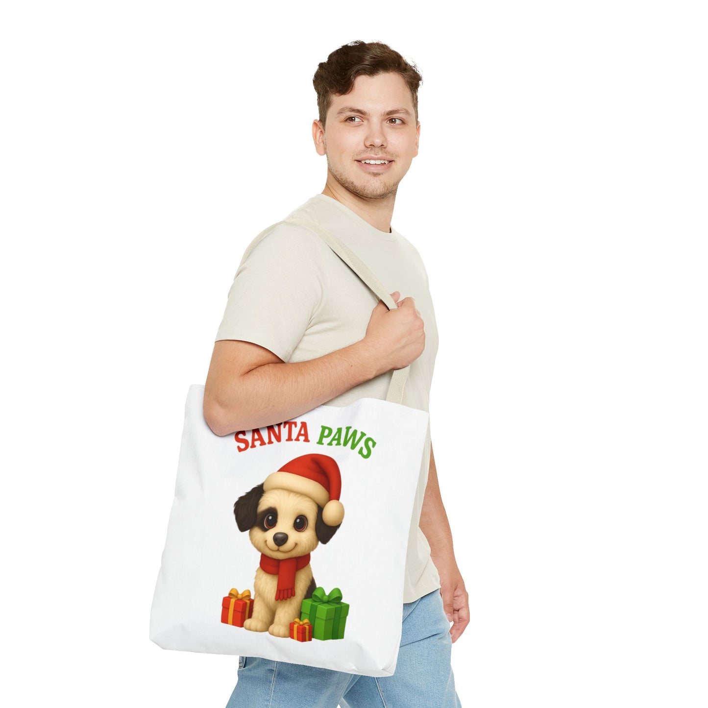 Christmas Dog Tote Bag, Pet Lover Gift, Santa Paws Eco-friendly Bag, Holiday Shopping Tote, Cute Puppy Design, Dog Owner Accessory