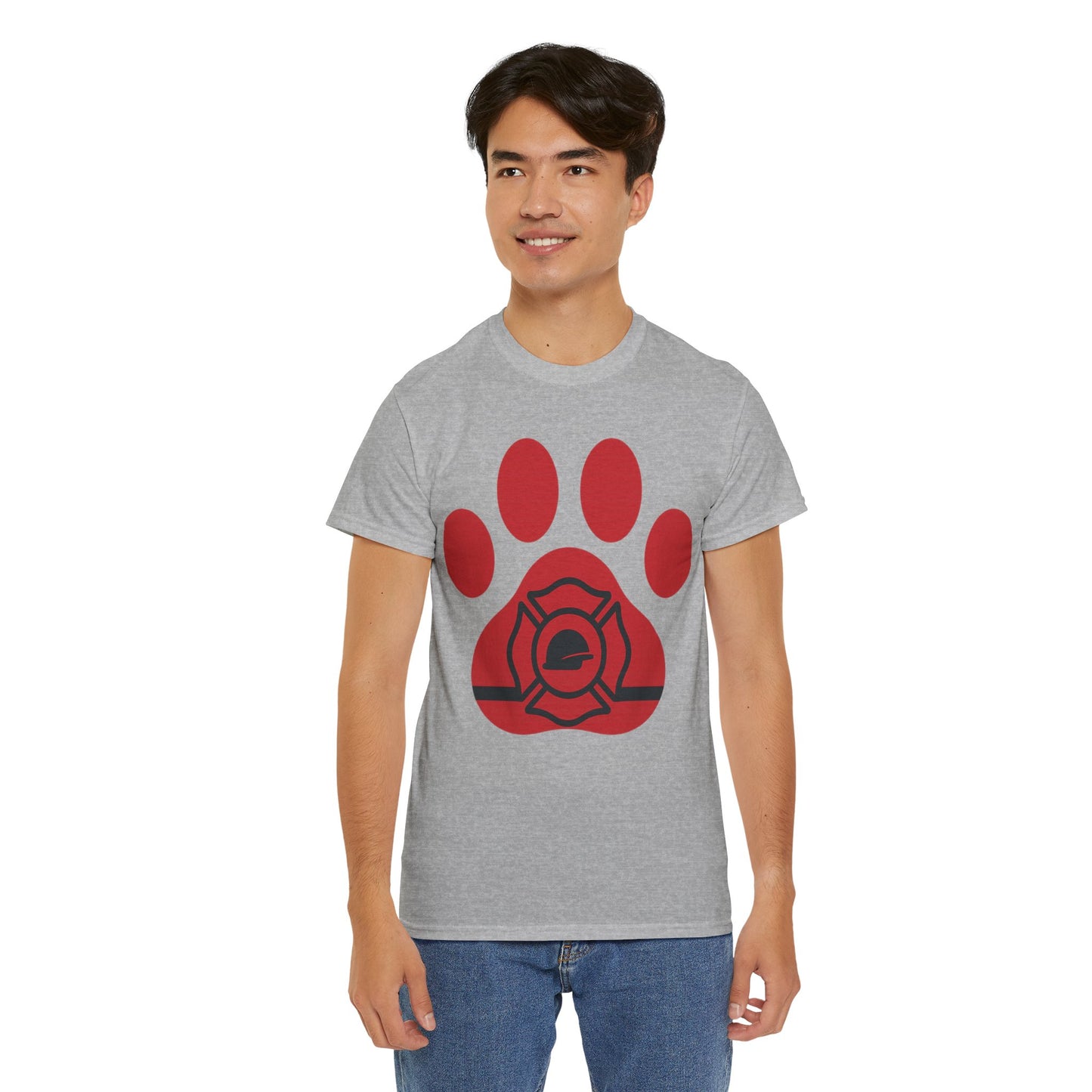 Firefighter Paw Print Tee, Unisex Heavy Cotton T-Shirt, Animal Lover Gift, Firefighter Appreciation, Casual Wear, Pet Lover Apparel