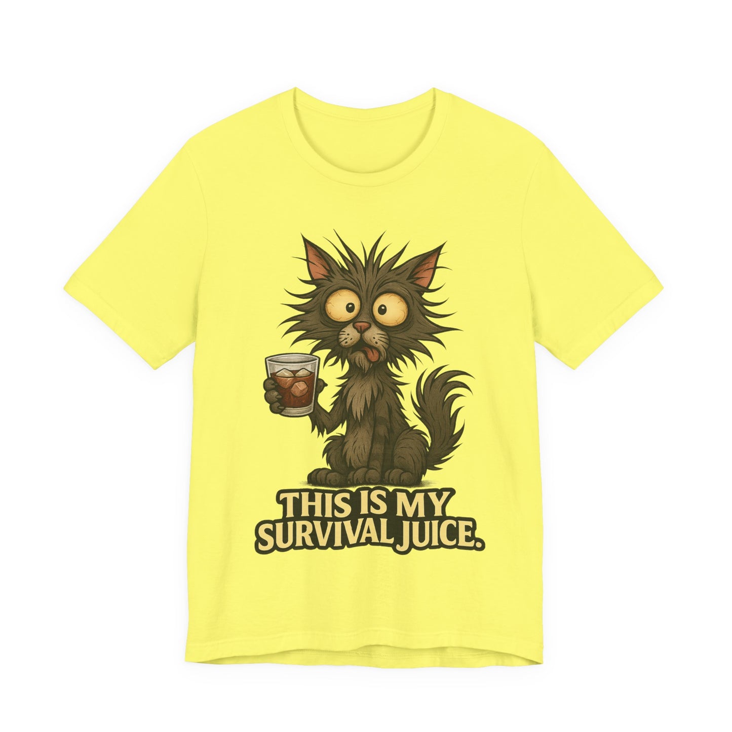 Coffee Cat T‑Shirt — "This Is My Survival Juice" Funny Cat Coffee Tee