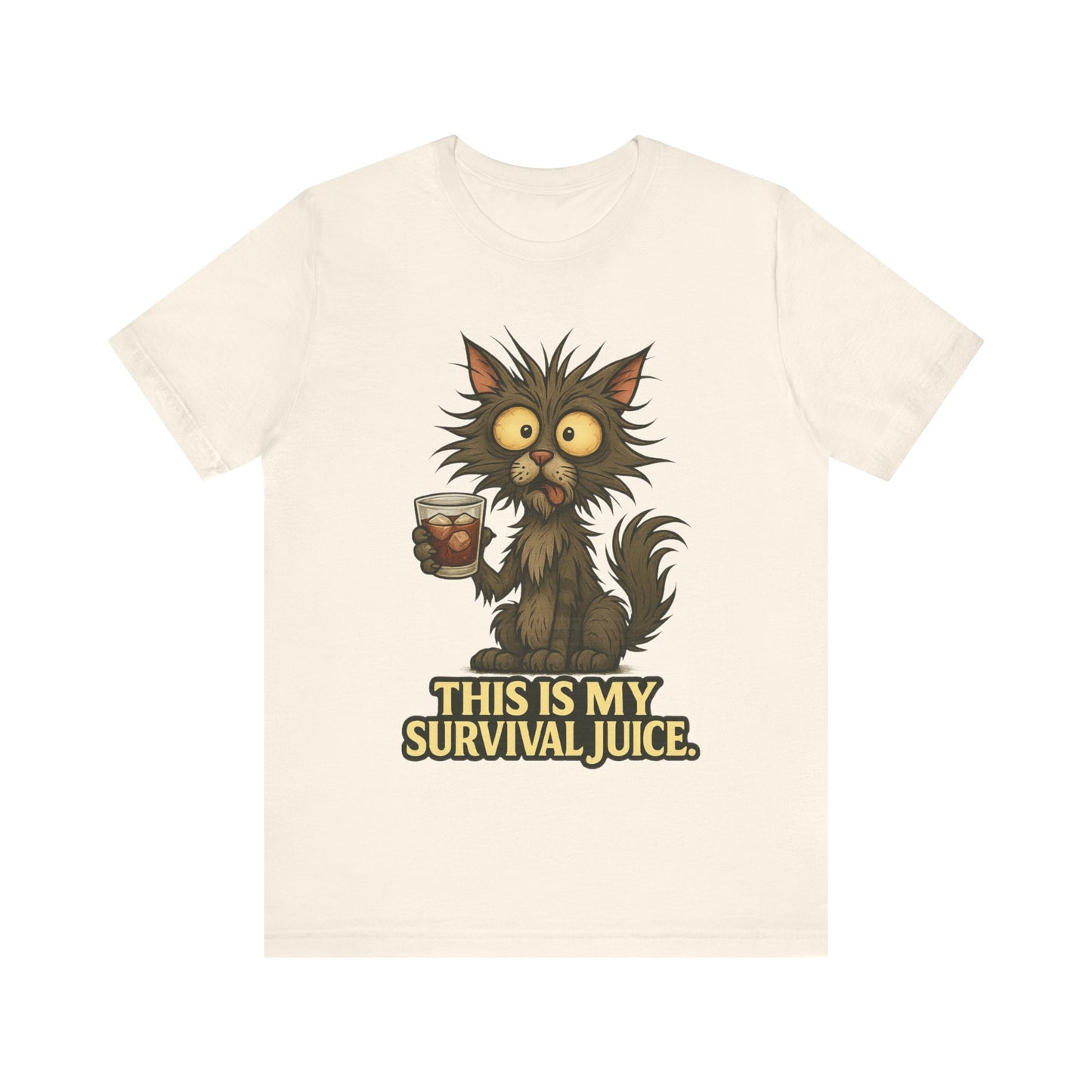 Survival Juice Cat Tee — Funny Coffee Cat T-Shirt