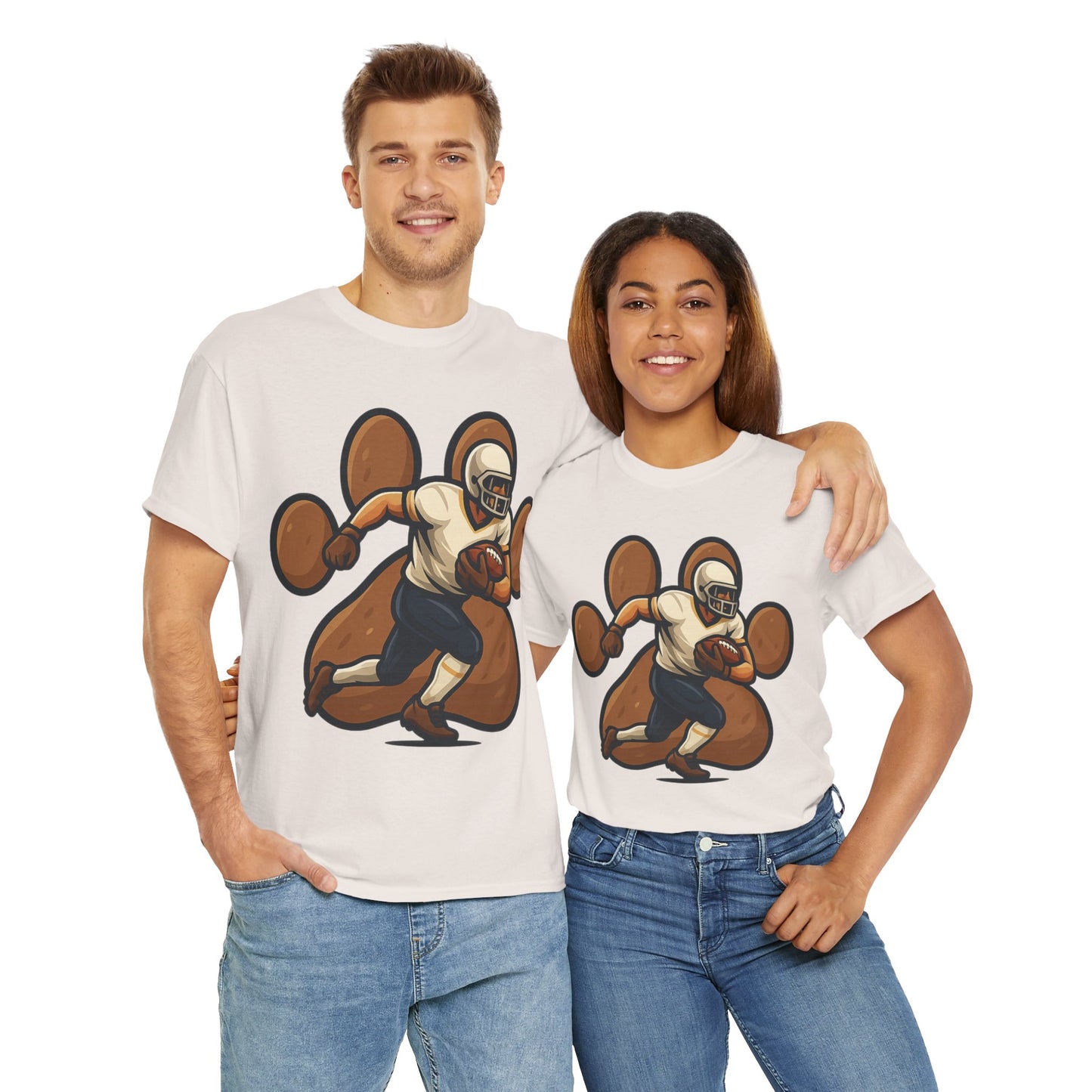 Football Paw Print Tee - Unisex Heavy Cotton T-Shirt, Sports Fan Gift, Game Day Apparel, Casual Wear, Team Spirit Tops
