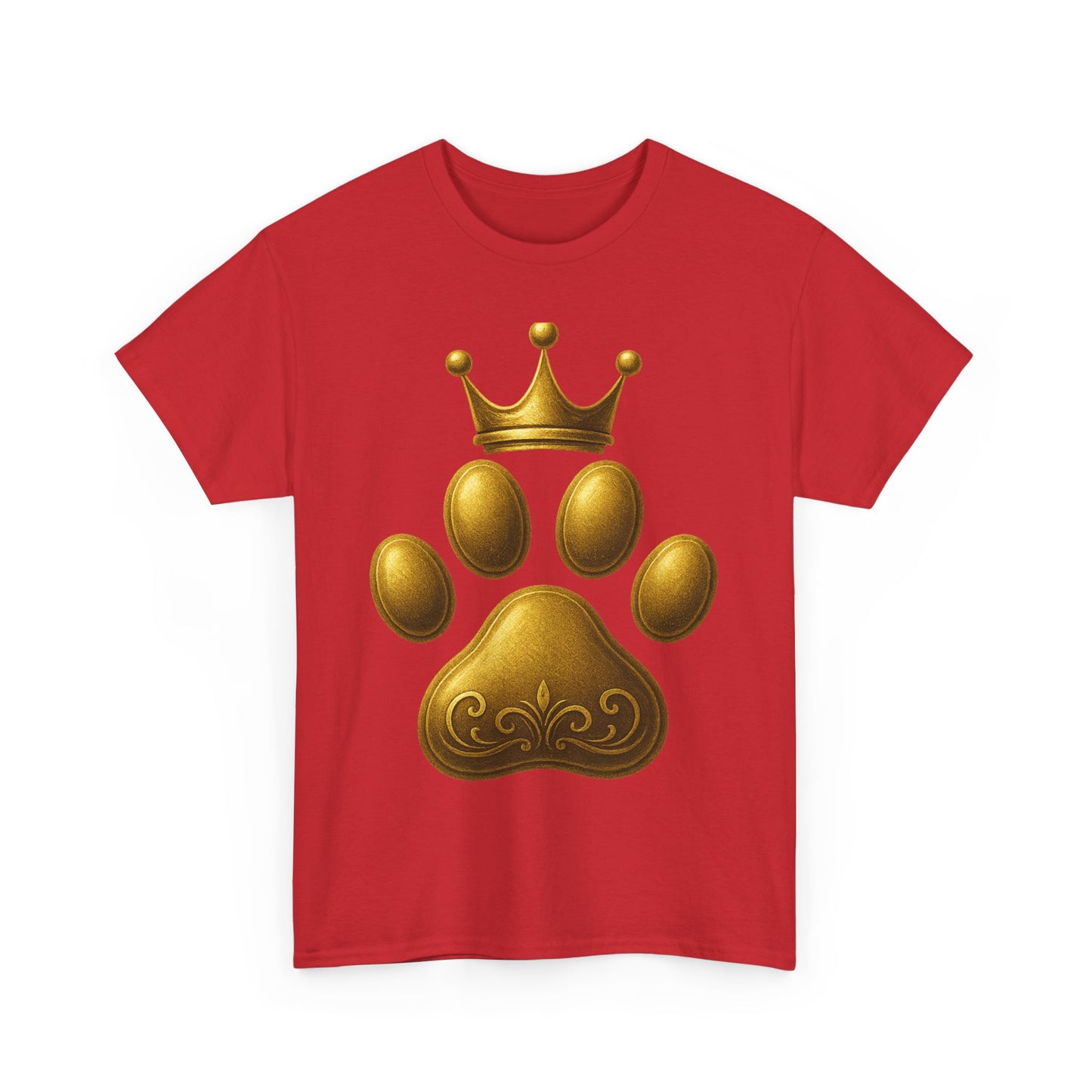 Golden Paw Print Unisex Heavy Cotton Tee | Pet Lover Shirt, Animal King Crown Tee, Gift for Dog Owners, Casual Daily Wear, Funny Pet Shirt