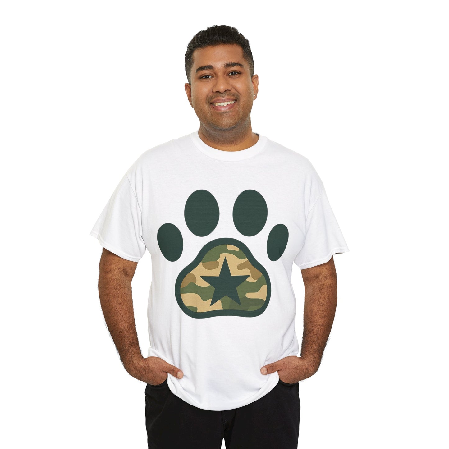 Camo Paw Print Tee, Animal Lover Shirt, Unisex Cotton T-Shirt, Pet Owner Gift, Casual Wear, Nature-Themed Apparel