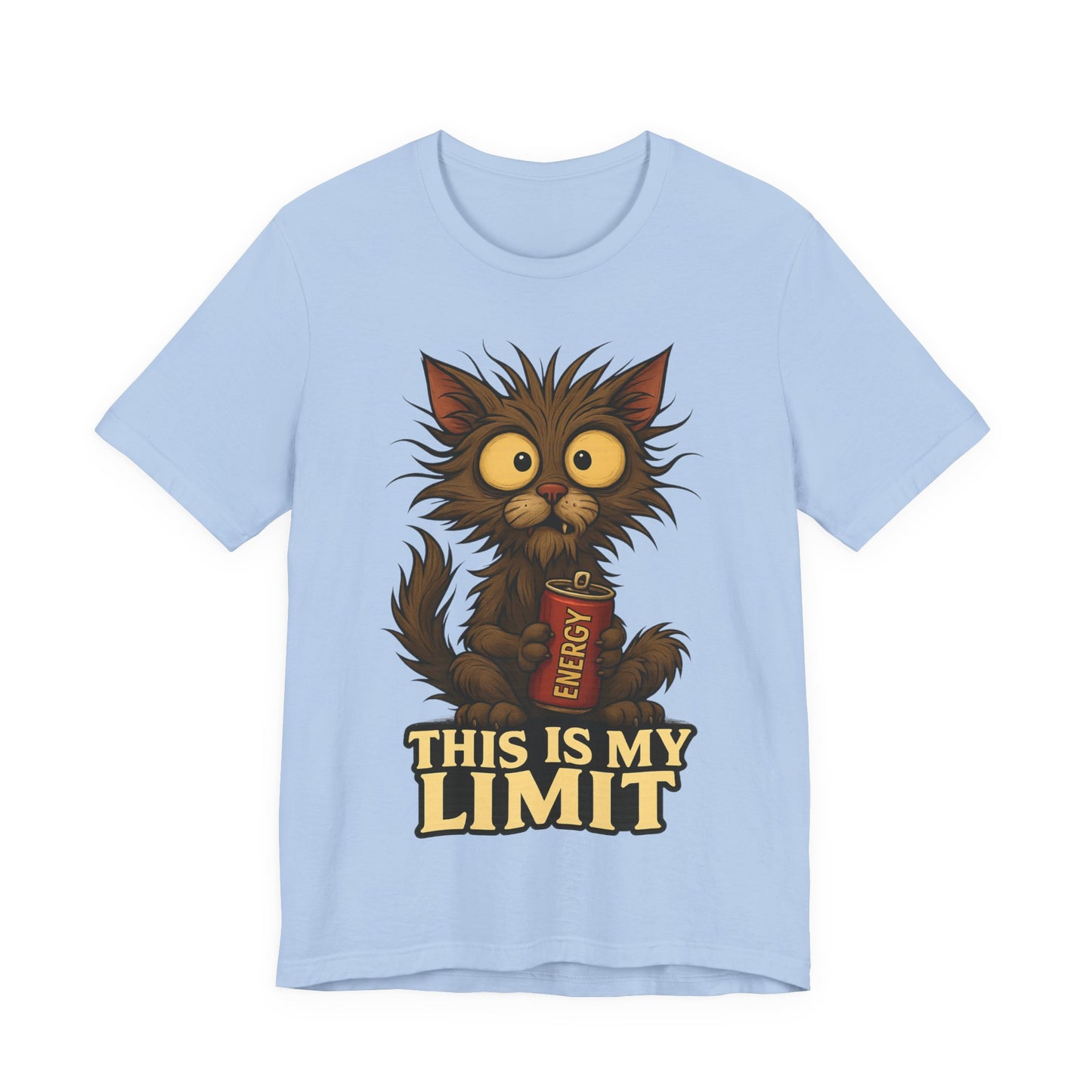 This Is My Limit Cat Tee - Cute Wide-Eyed Cat Holding Energy Drink Graphic T-Shirt