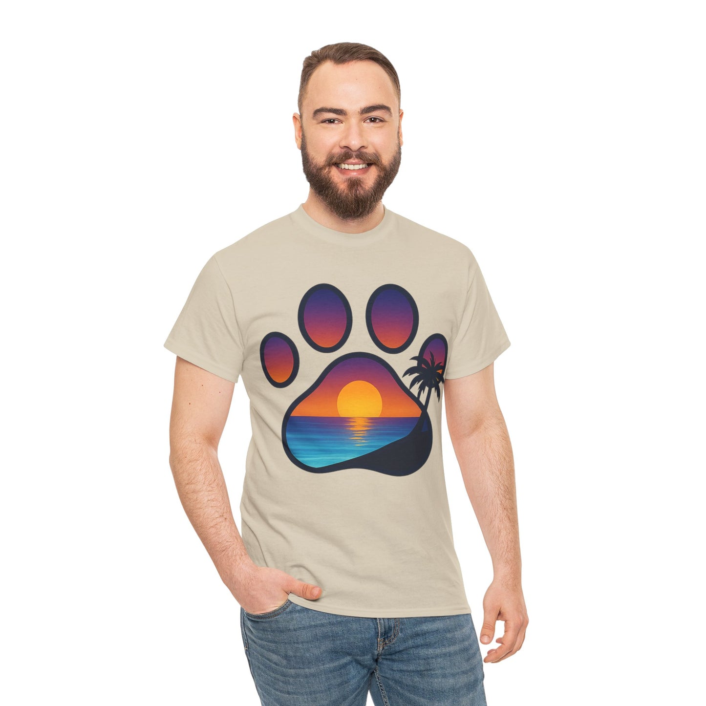 Sunset Beach Paw Print Tee | Pet Lovers Shirt, Gift for Dog Owners, Casual Wear, Summer Vibes, Animal Lover Apparel
