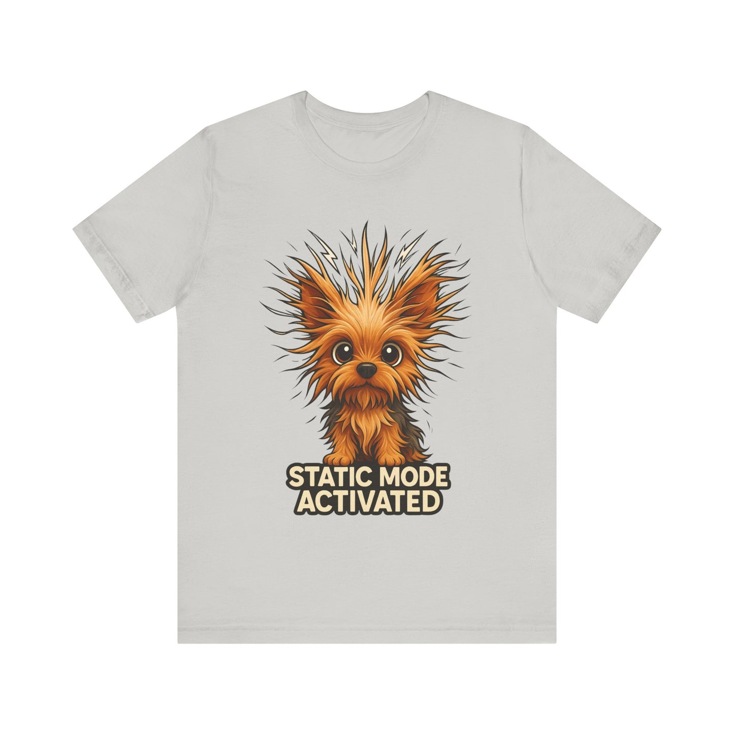 Static Mode Activated Tee — Funny Static Hair Dog Graphic T-Shirt