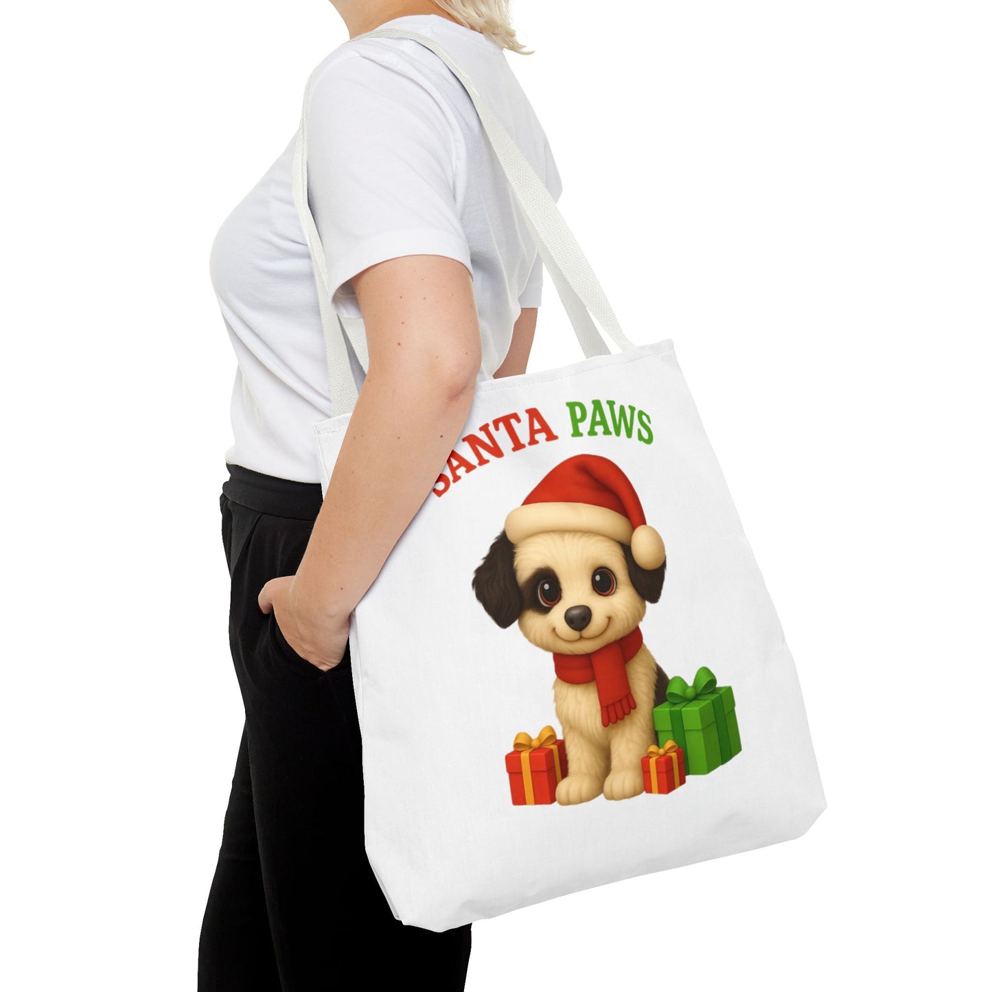 Christmas Dog Tote Bag, Pet Lover Gift, Santa Paws Eco-friendly Bag, Holiday Shopping Tote, Cute Puppy Design, Dog Owner Accessory
