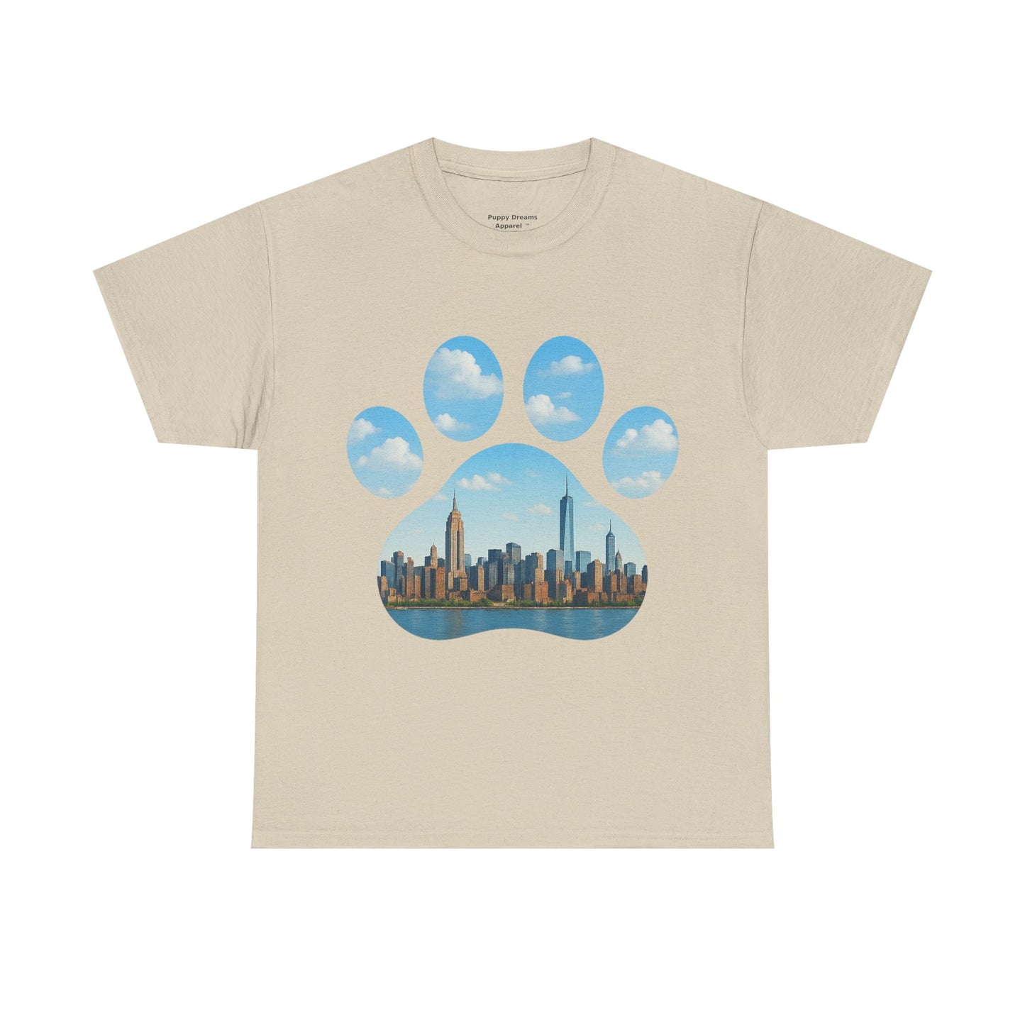 Cityscape Paw Print Unisex Heavy Cotton Tee, Dog Lover Gift, Casual Wear, Pet-Themed Apparel, Animal Lover Shirt, Nature-Inspired Tee