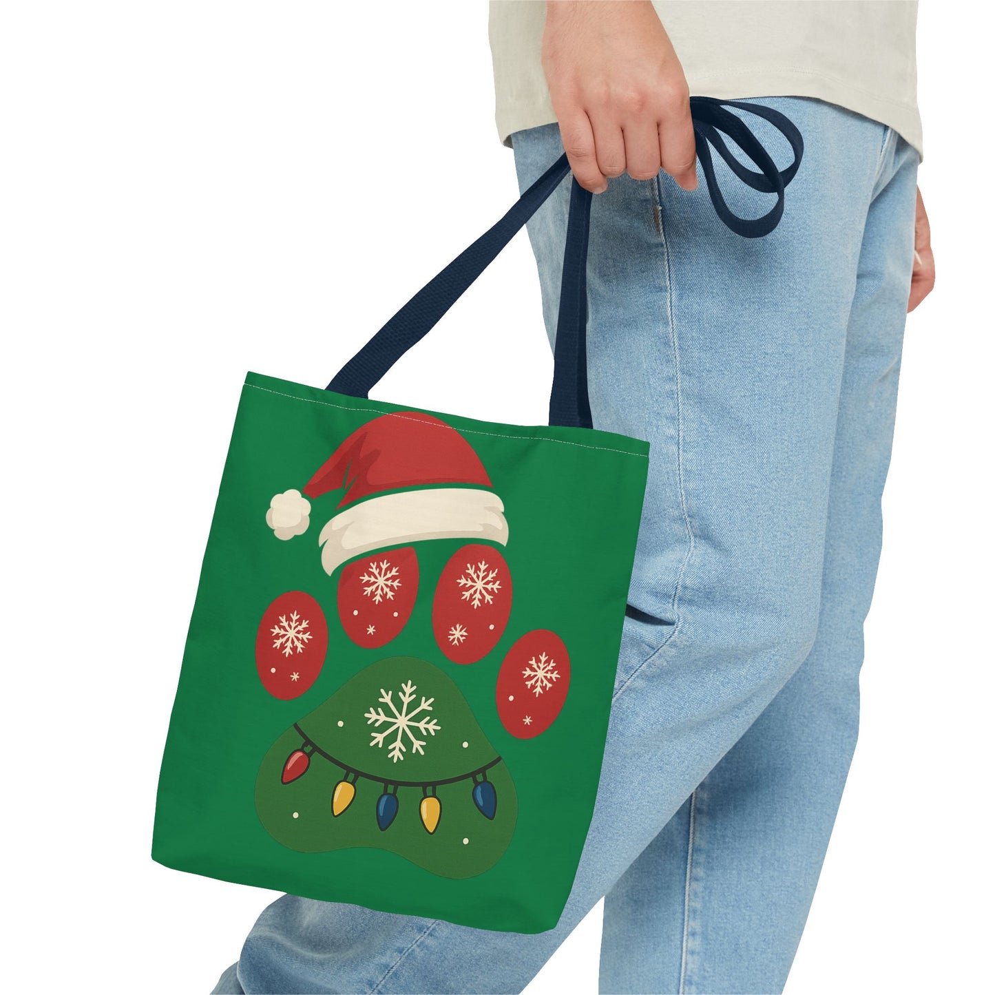 Festive Animal Paw Print Tote Bag, Holiday Shopper Tote, Christmas Gift Bag, Eco-Friendly Holiday Tote, Pet Lover's Tote
