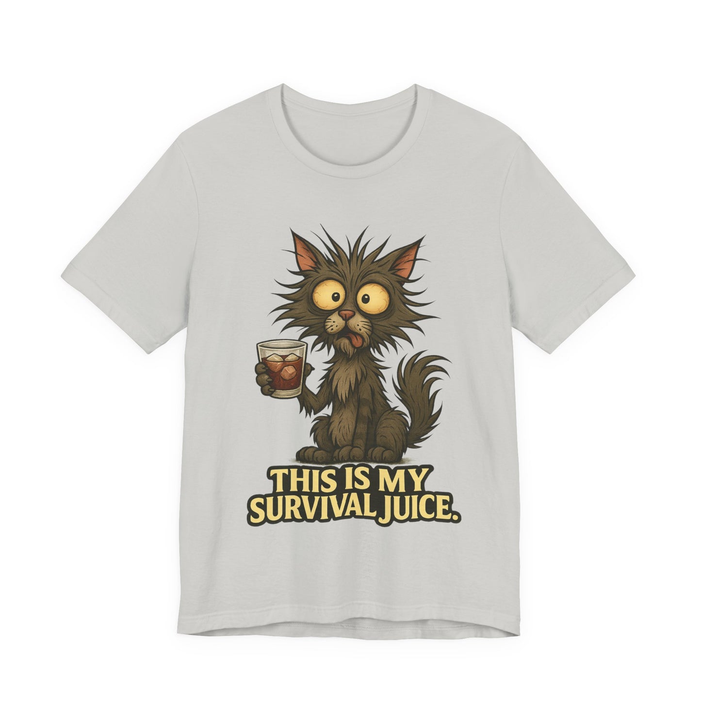 Survival Juice Cat Tee — Funny Coffee Cat T-Shirt