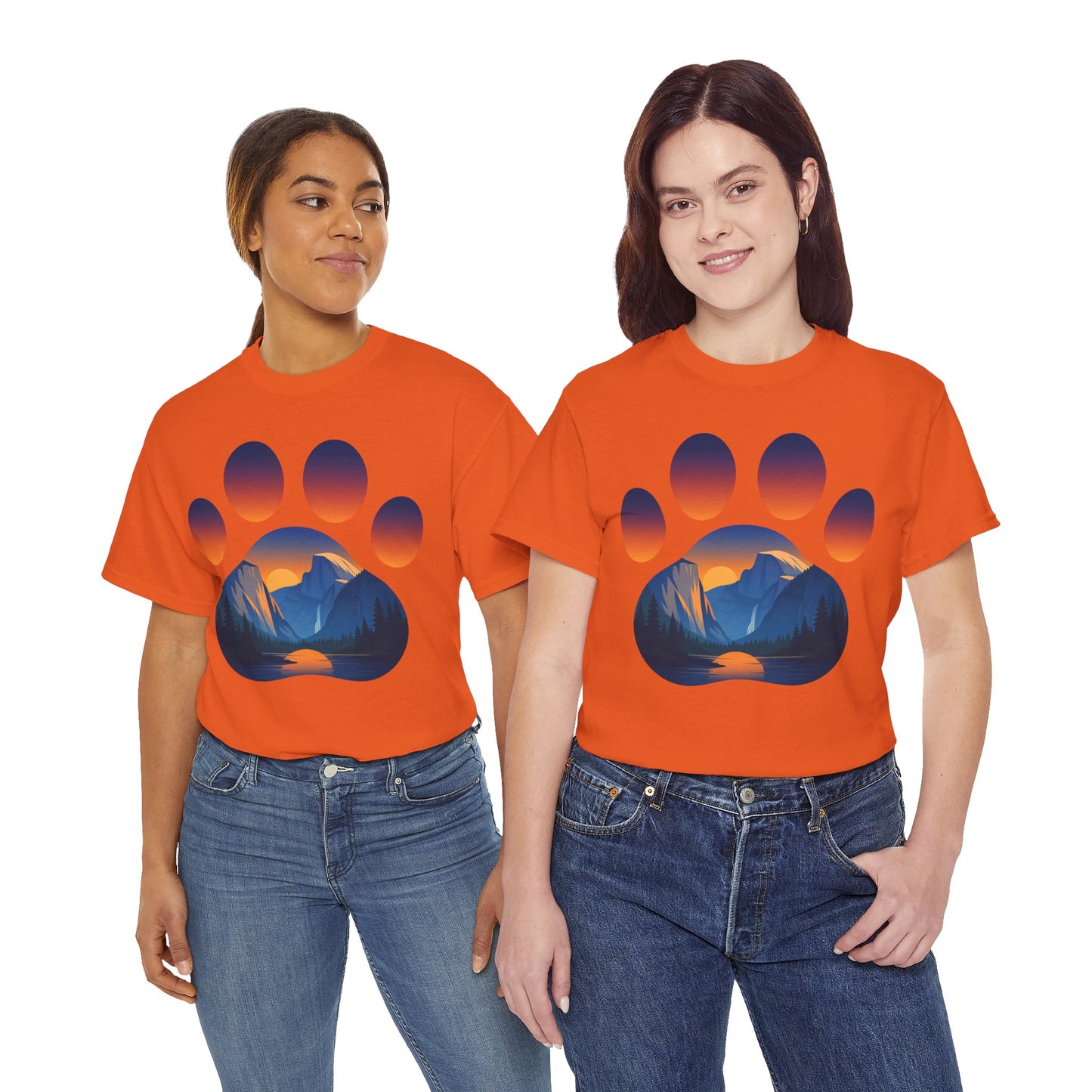 Mountain Sunset Paw Print Tee for Animal Lovers, Unisex Cotton Shirt, Gift for Pet Owners, Nature-Themed T-Shirt, Casual Wear