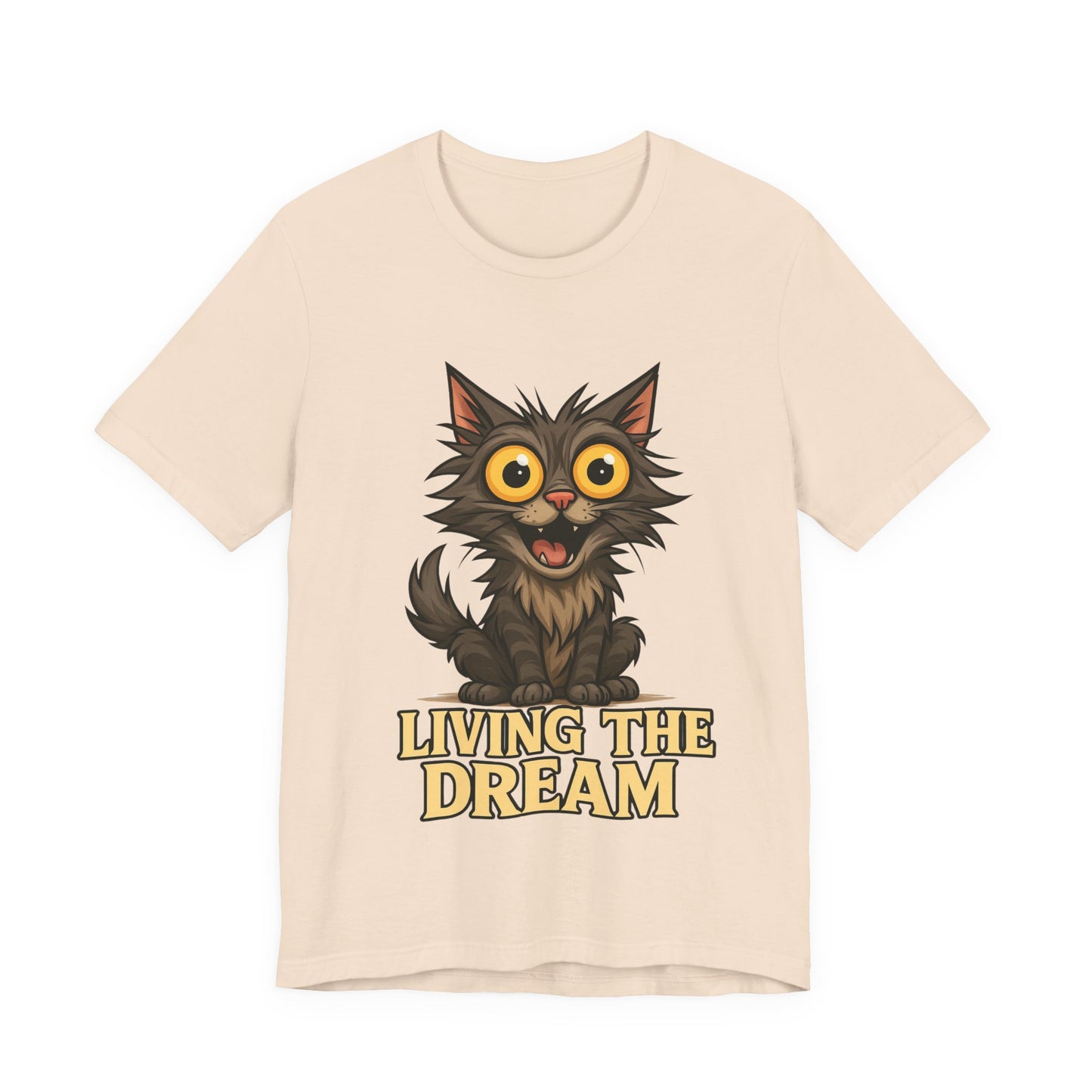 Living the Dream Cat T-Shirt — Cute Wide-Eyed Cat Graphic Tee