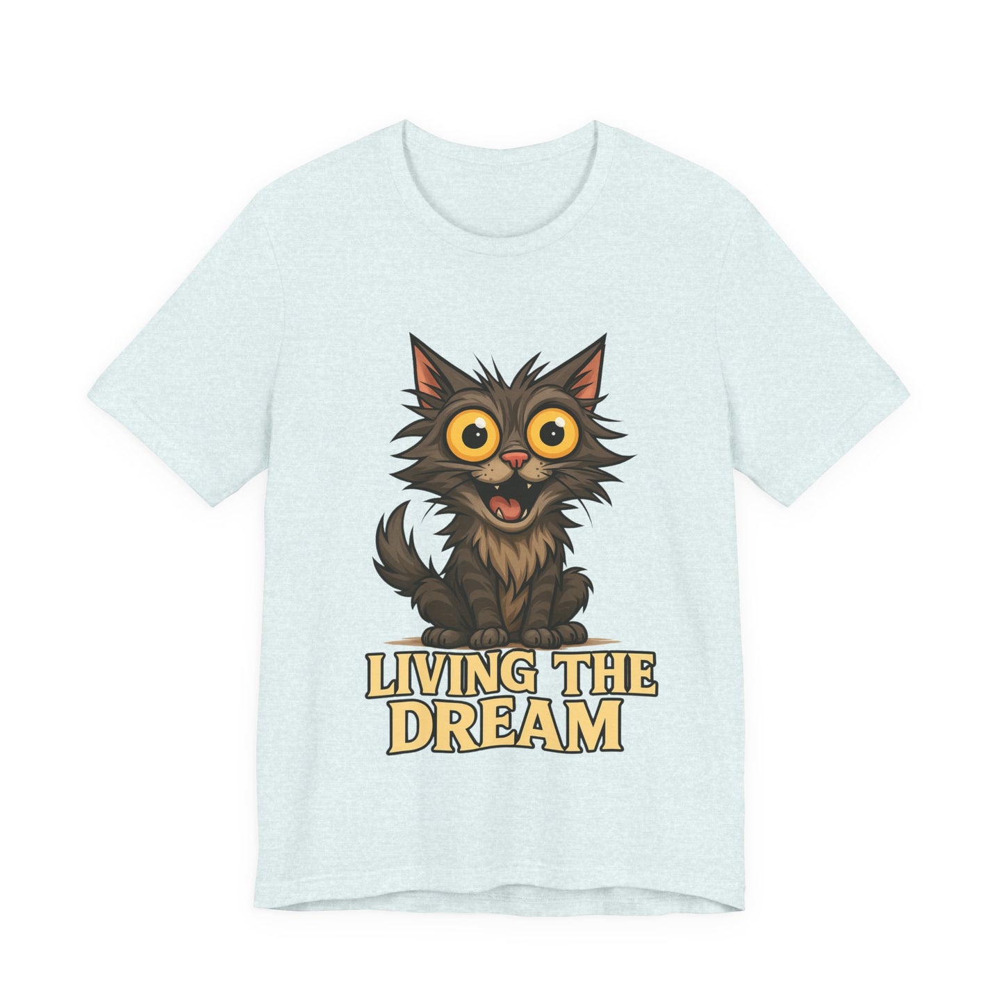 Living the Dream Cat T-Shirt — Cute Wide-Eyed Cat Graphic Tee