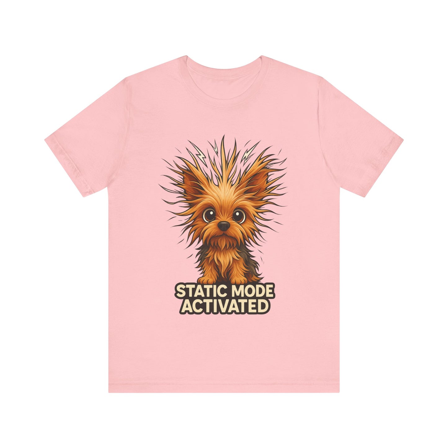 Static Mode Activated Tee — Funny Static Hair Dog Graphic T-Shirt