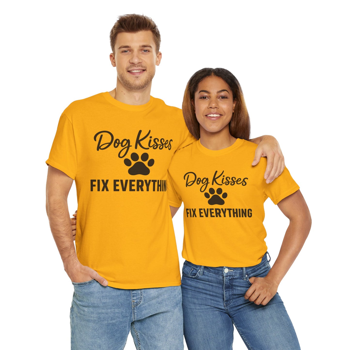 Dog Kisses Fix Everything Unisex Heavy Cotton Tee, Pet Lover Shirt, Gift for Dog Owners, Animal Rescue Supporter Tee, Casual Everyday Wear