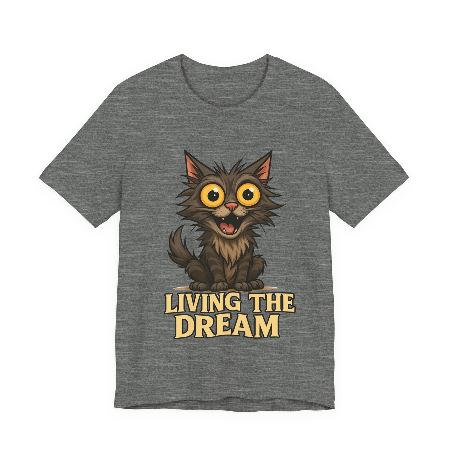 Living the Dream Cat T-Shirt — Cute Wide-Eyed Cat Graphic Tee