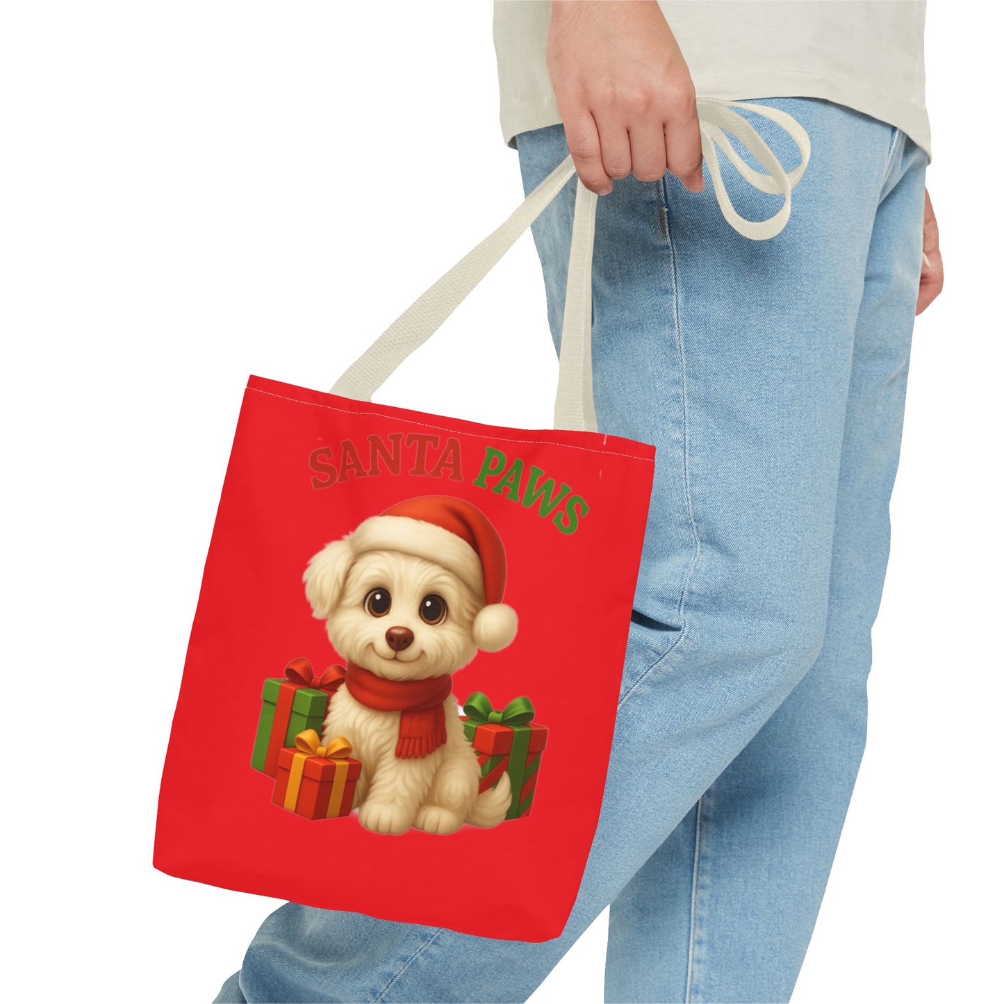 Adorable Santa Paws Tote Bag | Cute Christmas Pet Gift, Holiday Shopping, Pet Lover Accessory, Festive Handbag, Paw Print Tote