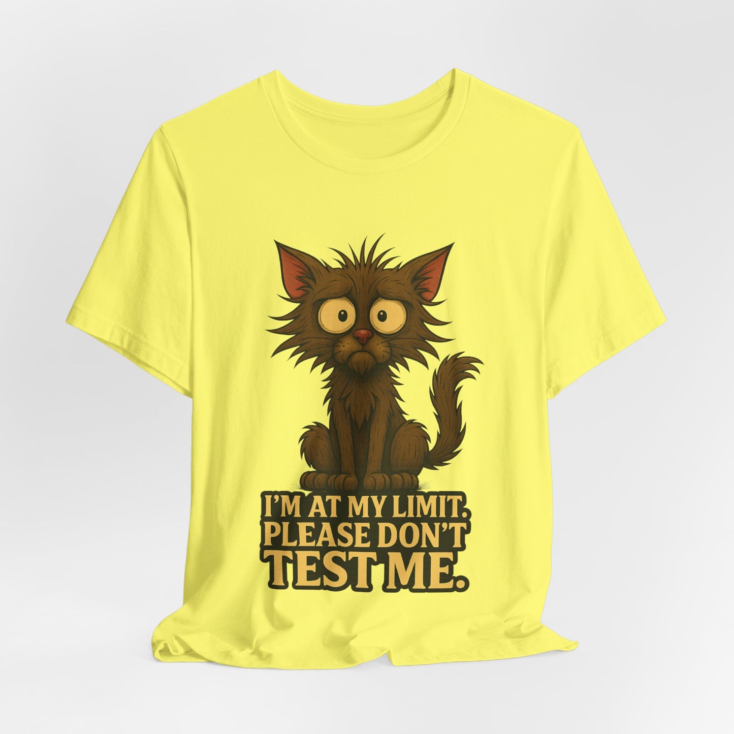 Funny Cat T-Shirt — "I'm At My Limit, Please Don't Test Me" Cute Stressed Kitty Graphic Tee