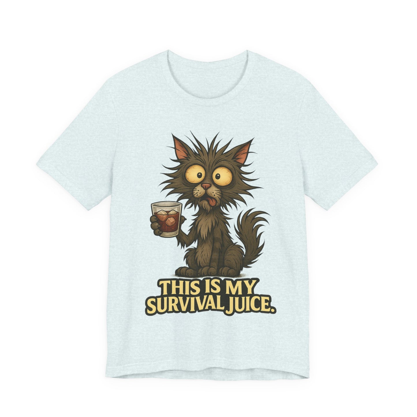 Coffee Cat T‑Shirt — "This Is My Survival Juice" Funny Cat Coffee Tee