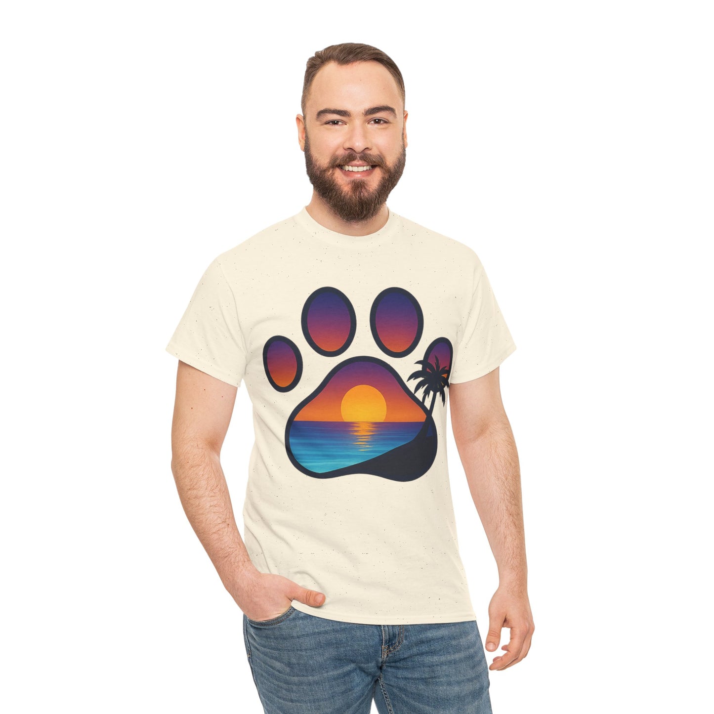 Sunset Beach Paw Print Tee | Pet Lovers Shirt, Gift for Dog Owners, Casual Wear, Summer Vibes, Animal Lover Apparel