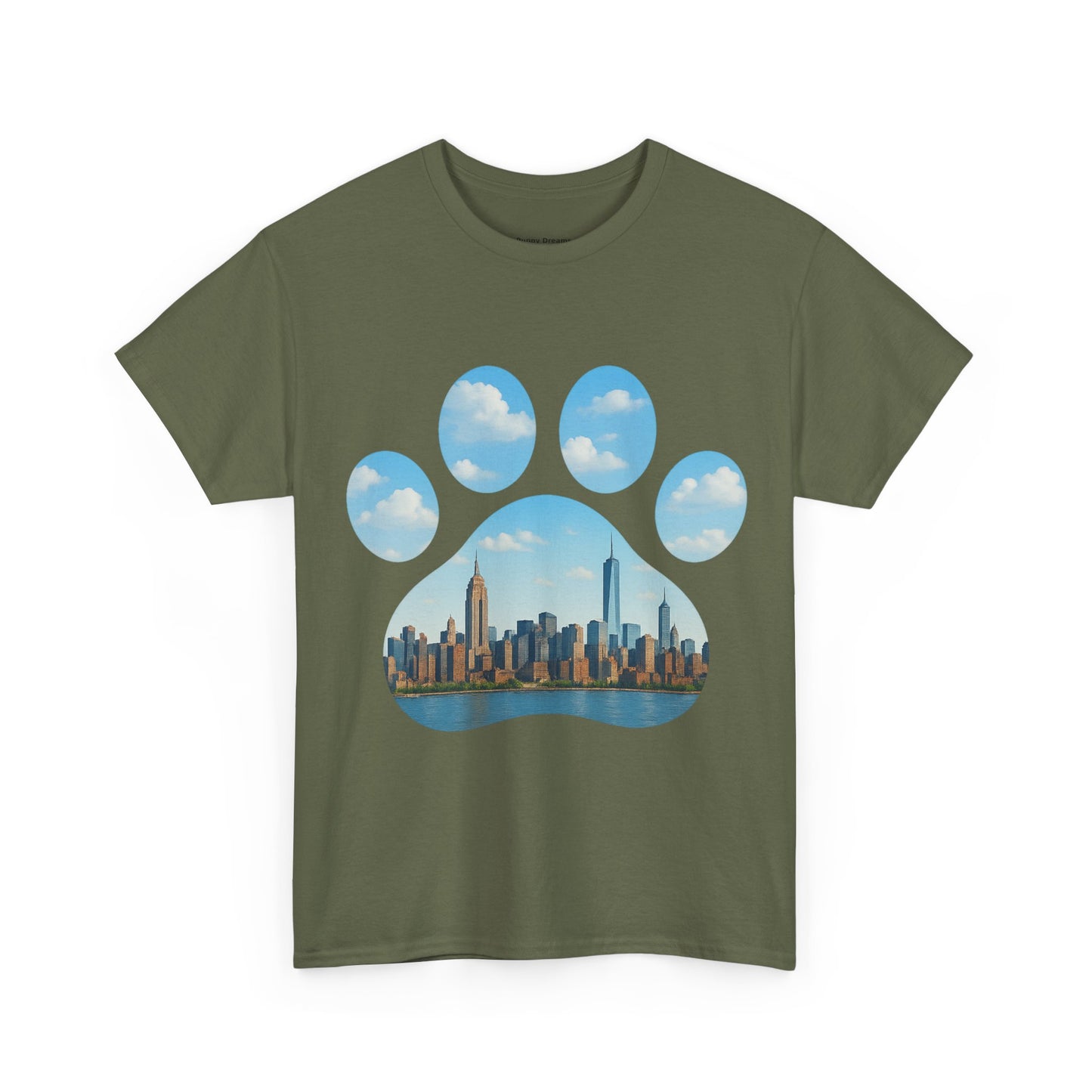 Cityscape Paw Print Unisex Heavy Cotton Tee, Dog Lover Gift, Casual Wear, Pet-Themed Apparel, Animal Lover Shirt, Nature-Inspired Tee