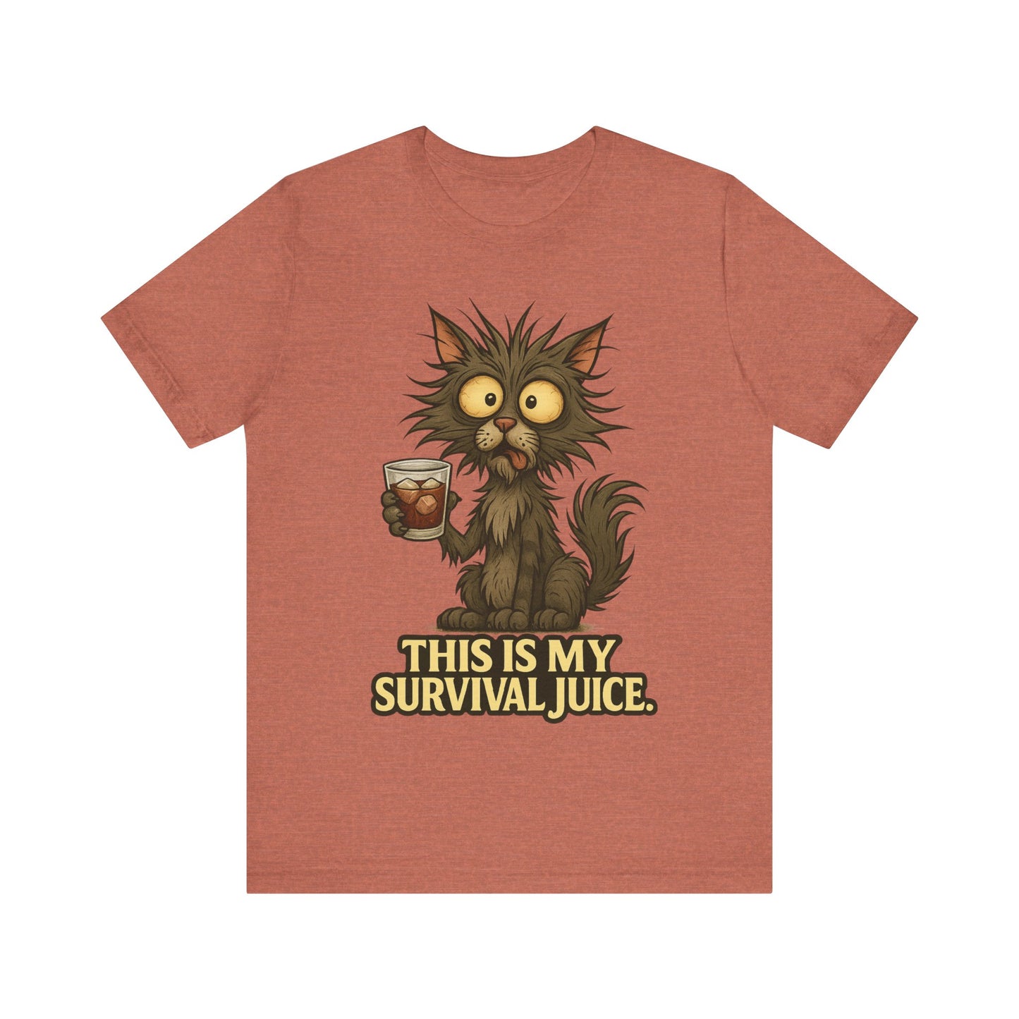 Coffee Cat T‑Shirt — "This Is My Survival Juice" Funny Cat Coffee Tee
