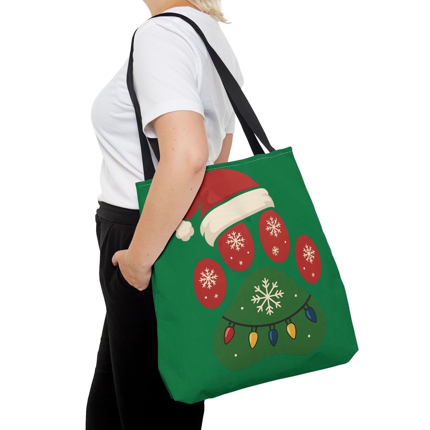 Festive Animal Paw Print Tote Bag, Holiday Shopper Tote, Christmas Gift Bag, Eco-Friendly Holiday Tote, Pet Lover's Tote