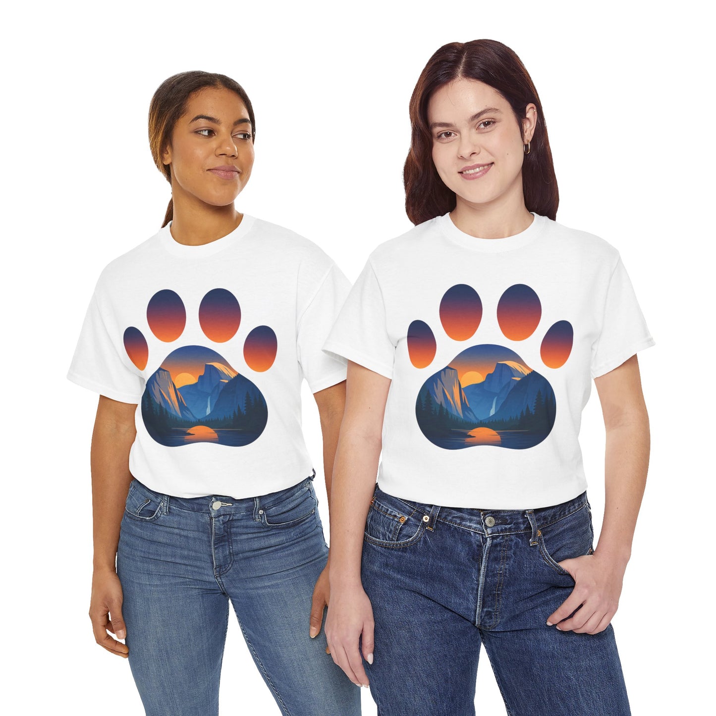 Mountain Sunset Paw Print Tee for Animal Lovers, Unisex Cotton Shirt, Gift for Pet Owners, Nature-Themed T-Shirt, Casual Wear