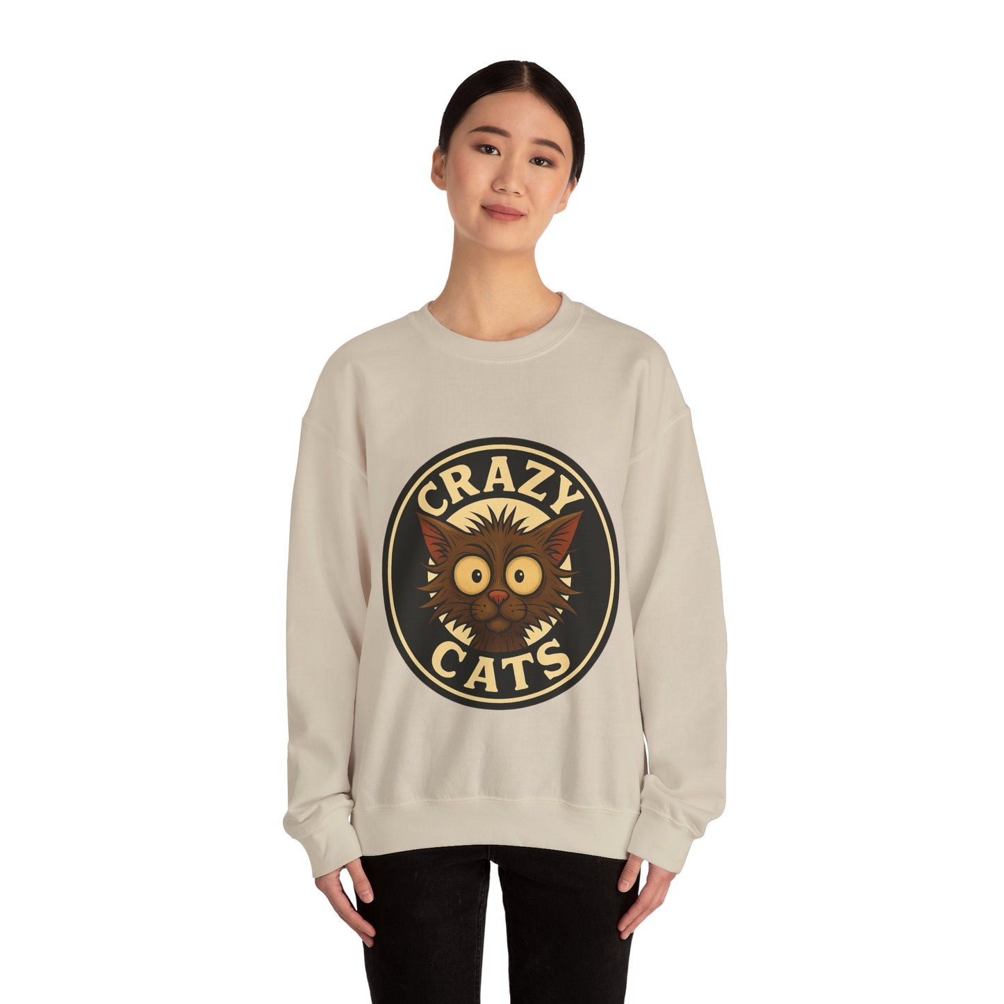 Crazy Cats Crewneck Sweatshirt — Vintage Cat Graphic Pullover