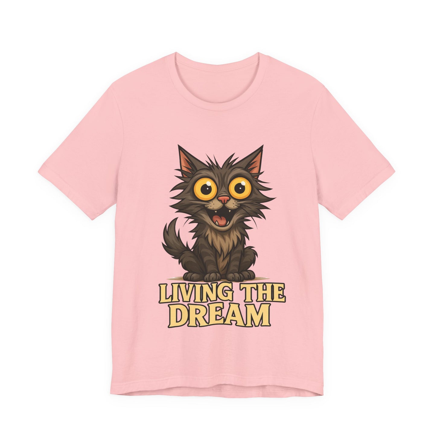 Living the Dream Cat T-Shirt — Cute Wide-Eyed Cat Graphic Tee