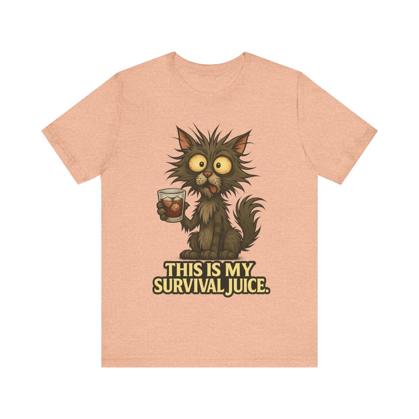 Coffee Cat T‑Shirt — "This Is My Survival Juice" Funny Cat Coffee Tee