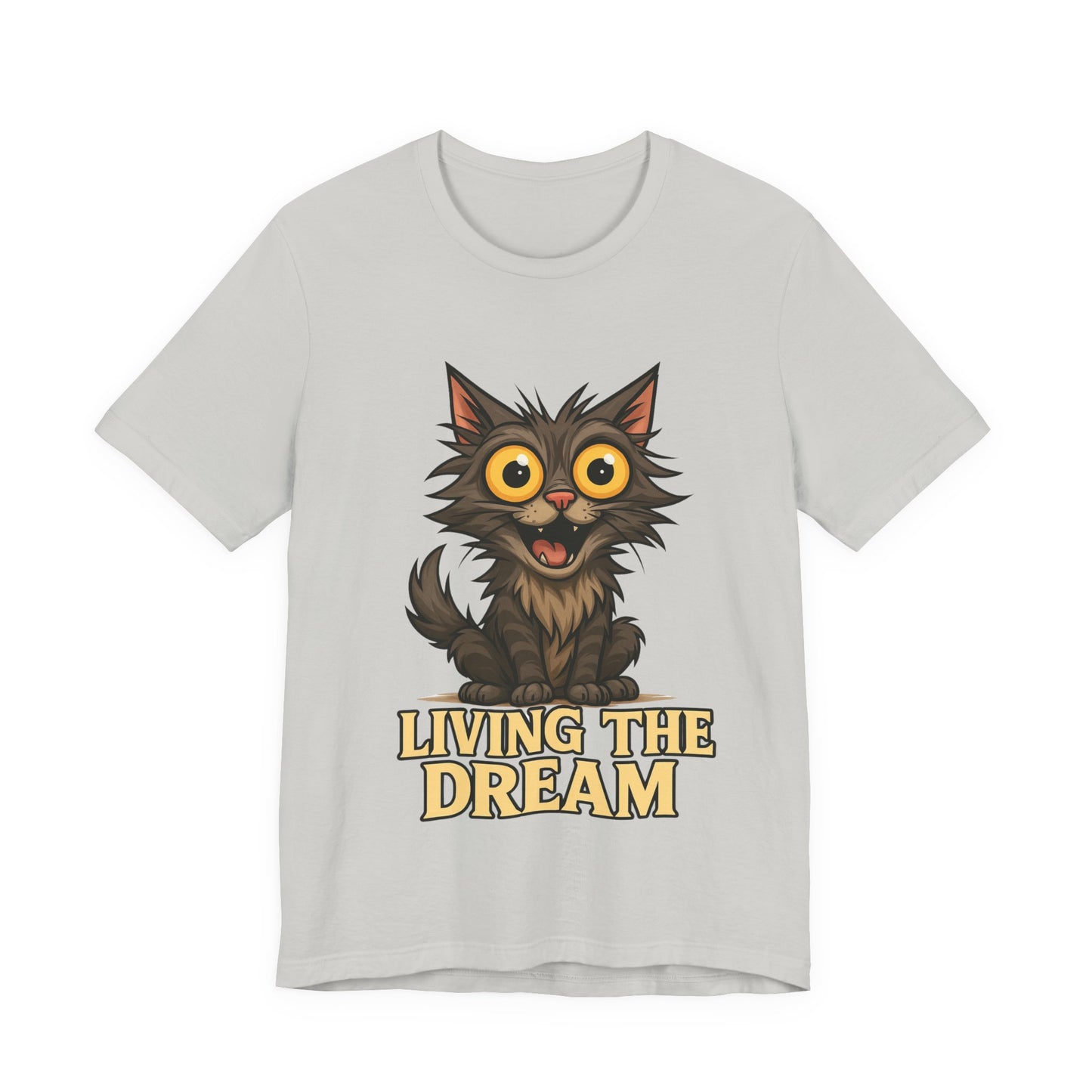 Living the Dream Cat T-Shirt — Cute Wide-Eyed Cat Graphic Tee