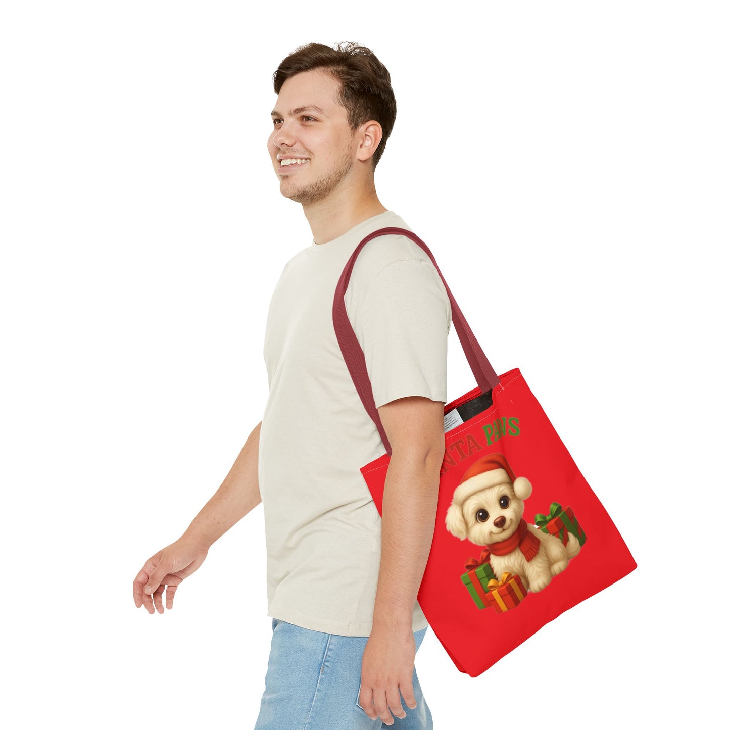 Adorable Santa Paws Tote Bag | Cute Christmas Pet Gift, Holiday Shopping, Pet Lover Accessory, Festive Handbag, Paw Print Tote