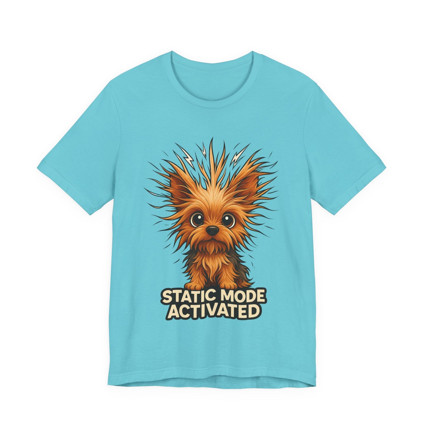 Static Mode Activated Tee — Funny Static Hair Dog Graphic T-Shirt