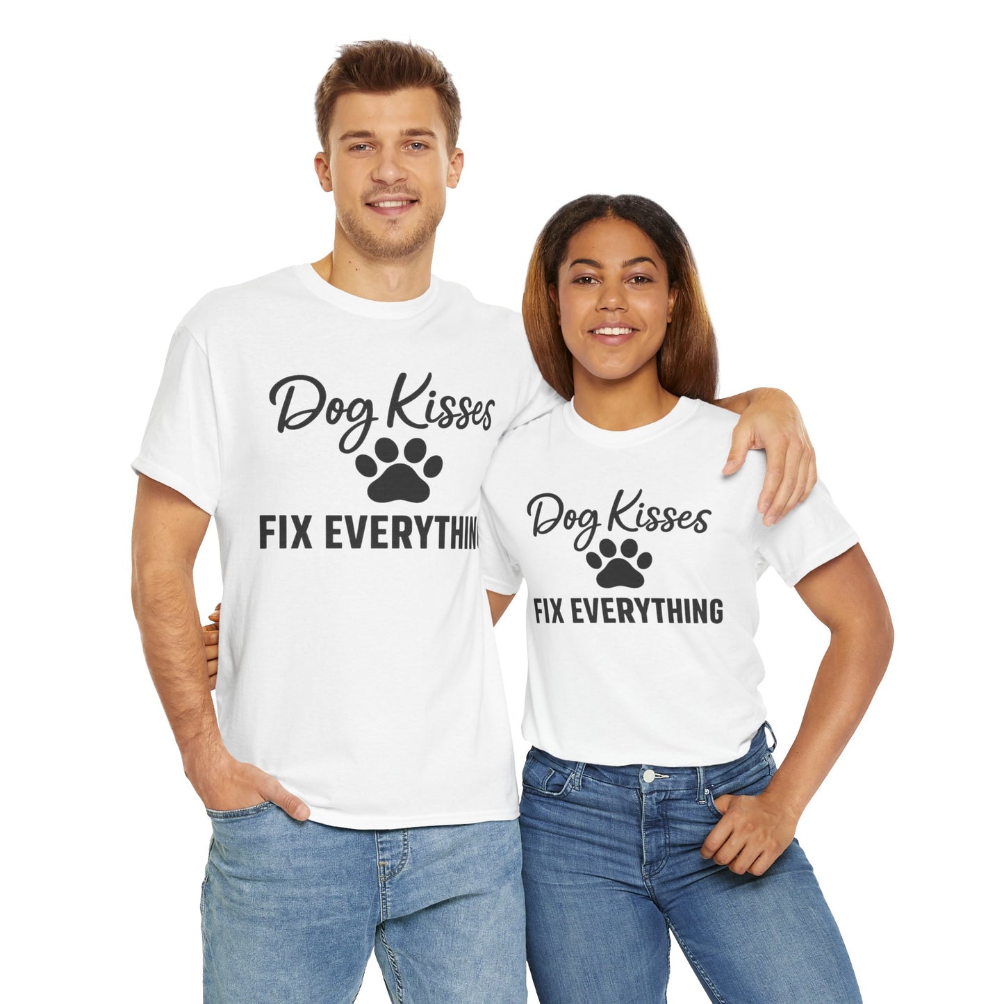 Dog Kisses Fix Everything Unisex Heavy Cotton Tee, Pet Lover Shirt, Gift for Dog Owners, Animal Rescue Supporter Tee, Casual Everyday Wear
