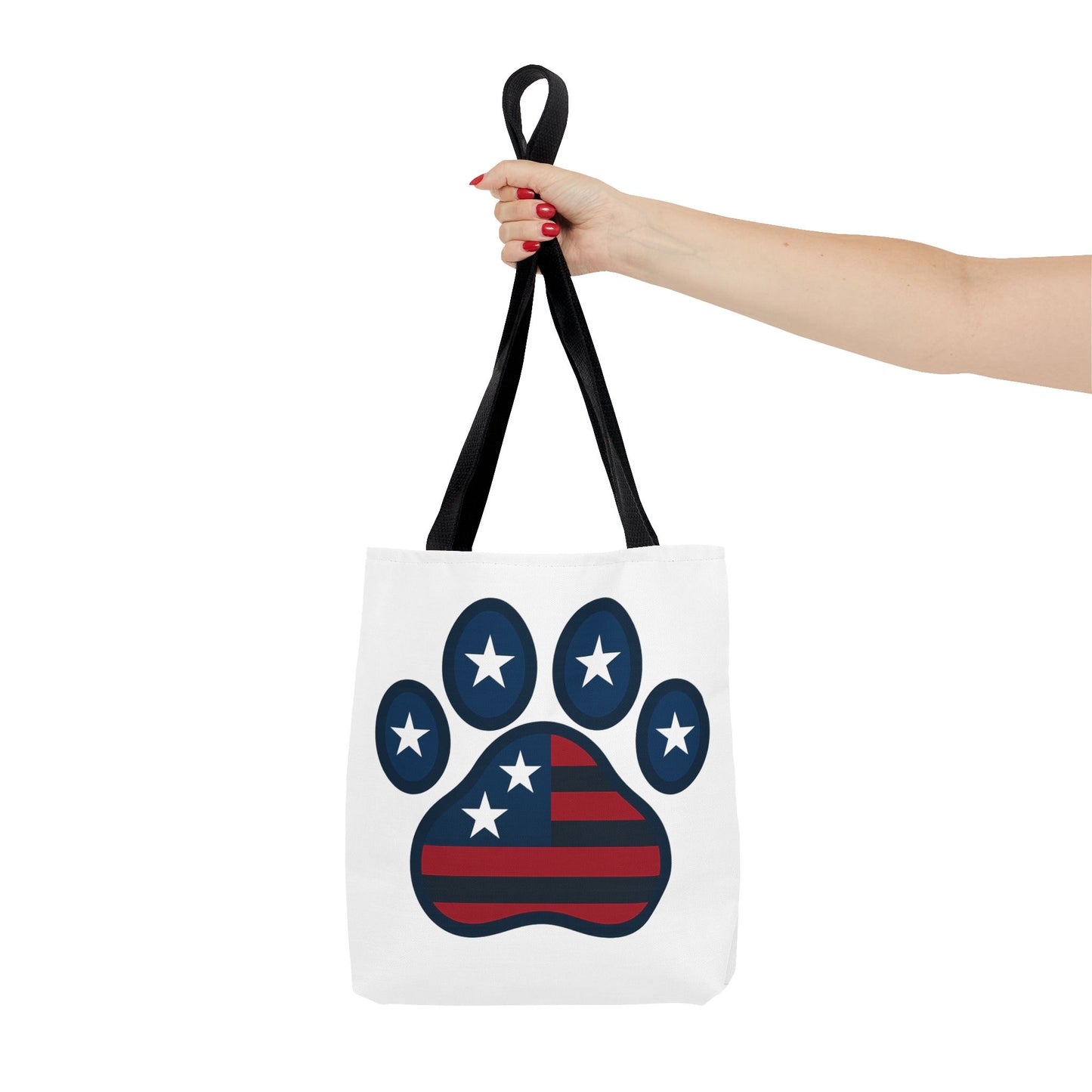 Patriotic Dog Paw Tote Bag | USA Flag Inspired | Perfect for Pet Lovers, Independence Day, Gift for Dog Moms, Eco-Friendly, AOP