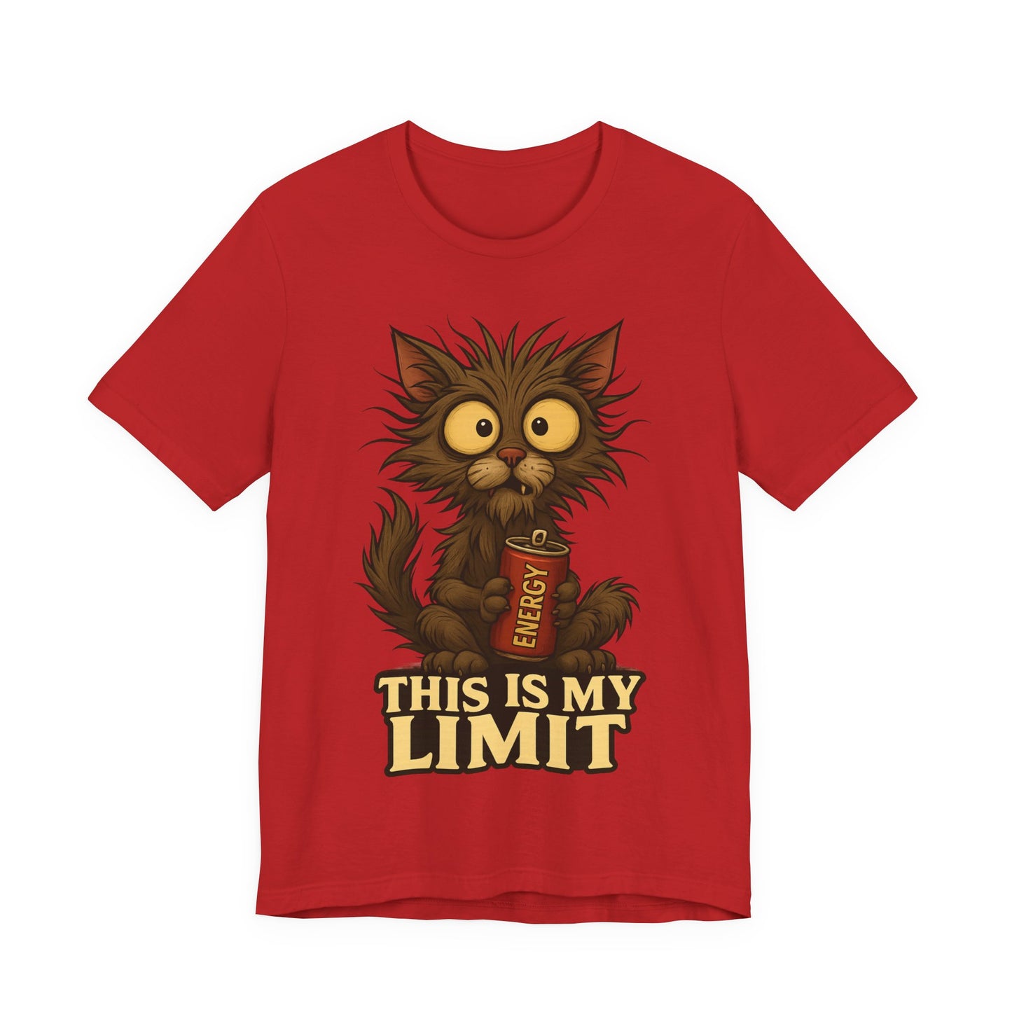 This Is My Limit Cat Tee - Cute Wide-Eyed Cat Holding Energy Drink Graphic T-Shirt