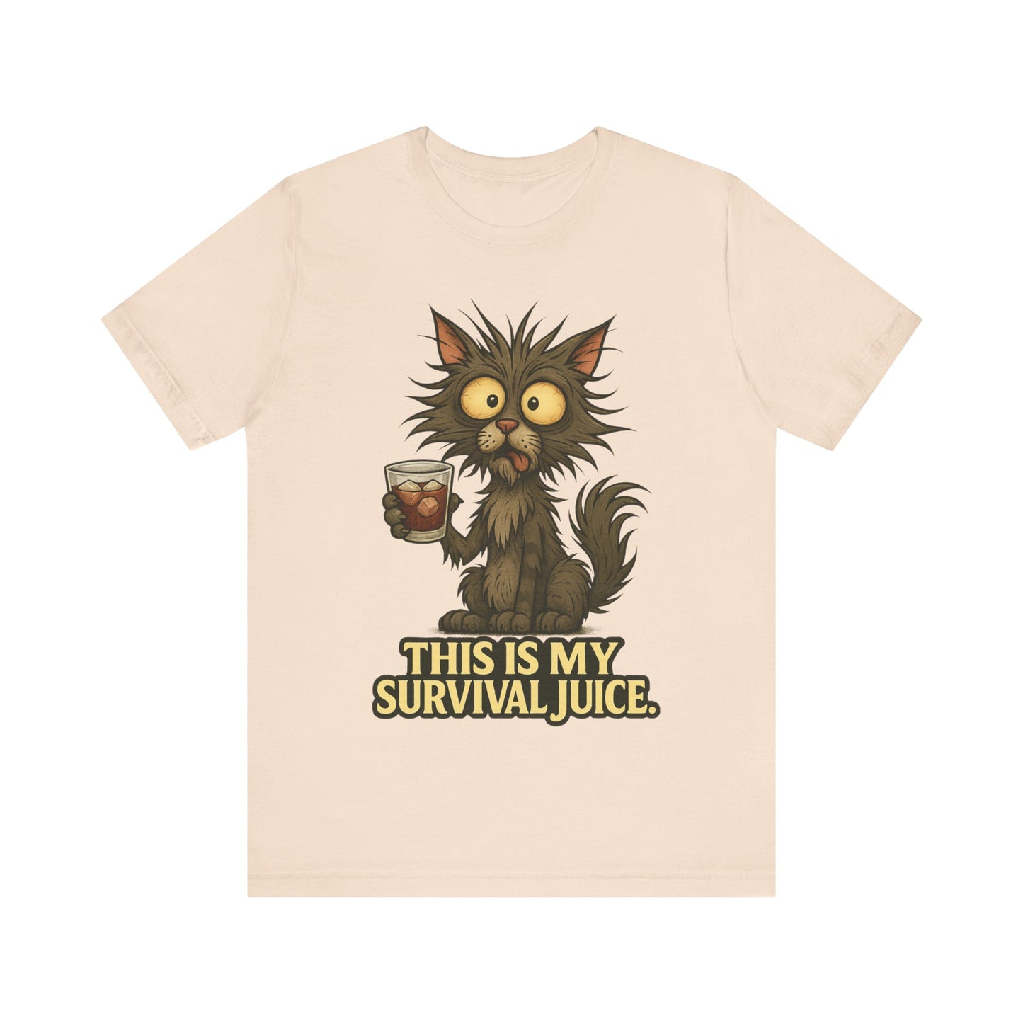 Coffee Cat T‑Shirt — "This Is My Survival Juice" Funny Cat Coffee Tee