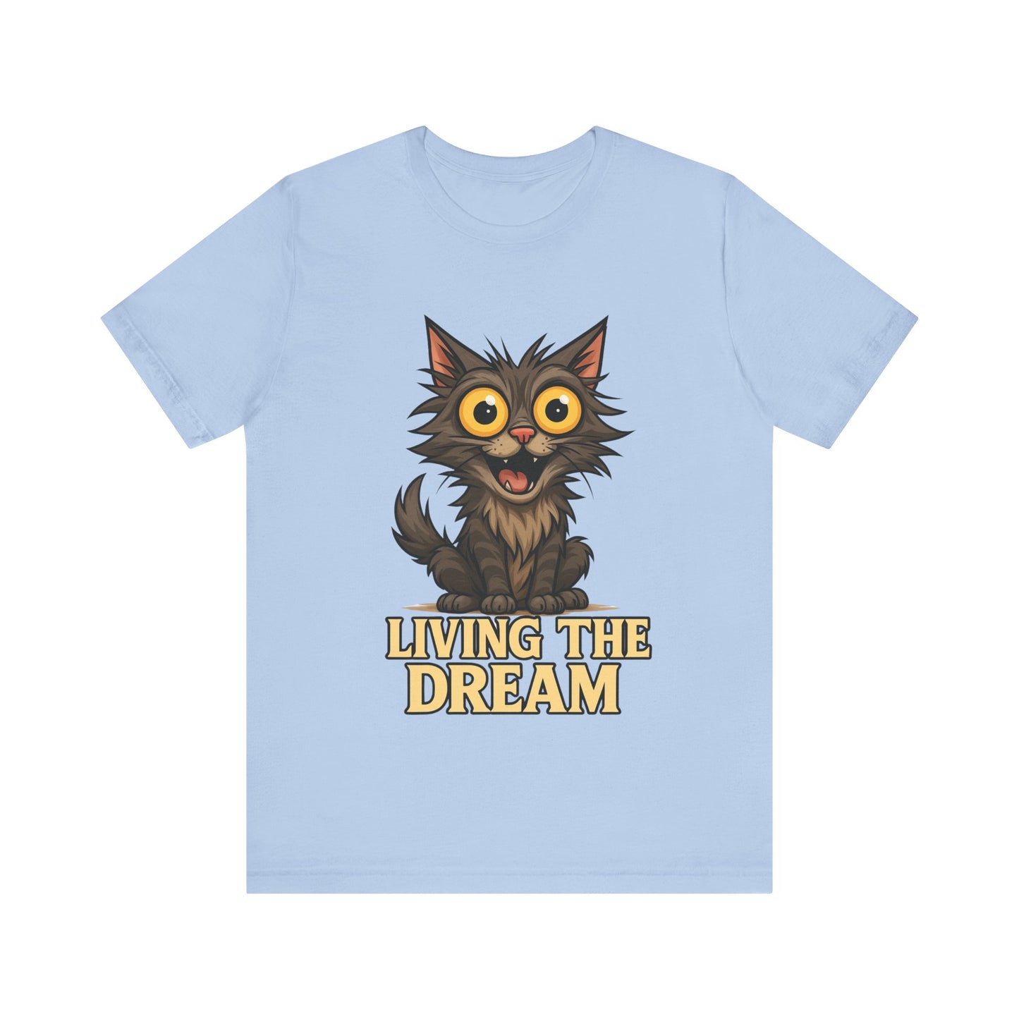 Living the Dream Cat T-Shirt — Cute Wide-Eyed Cat Graphic Tee