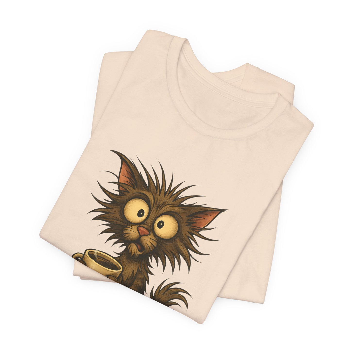 Caffeine Cat Tee — "I Function Solely by Caffeine" Coffee Lover Shirt