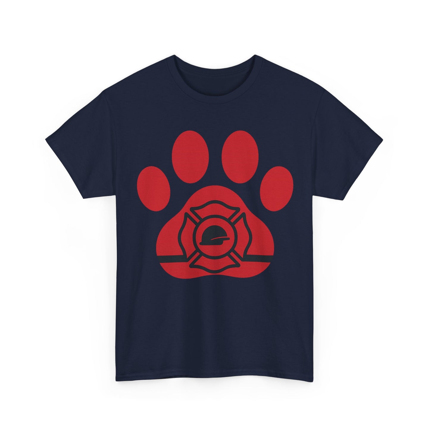 Firefighter Paw Print Tee, Unisex Heavy Cotton T-Shirt, Animal Lover Gift, Firefighter Appreciation, Casual Wear, Pet Lover Apparel