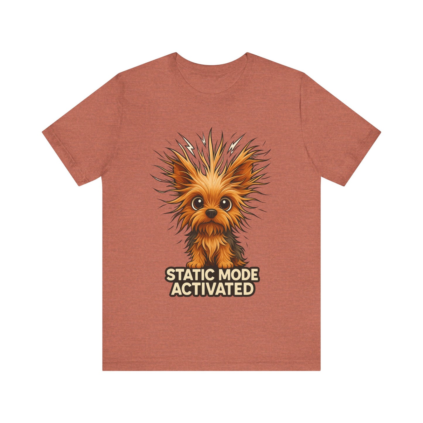 Static Mode Activated Tee — Funny Static Hair Dog Graphic T-Shirt
